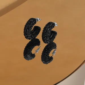 Accessorize London Women's Black Chunky Encrusted Hoop Earrings