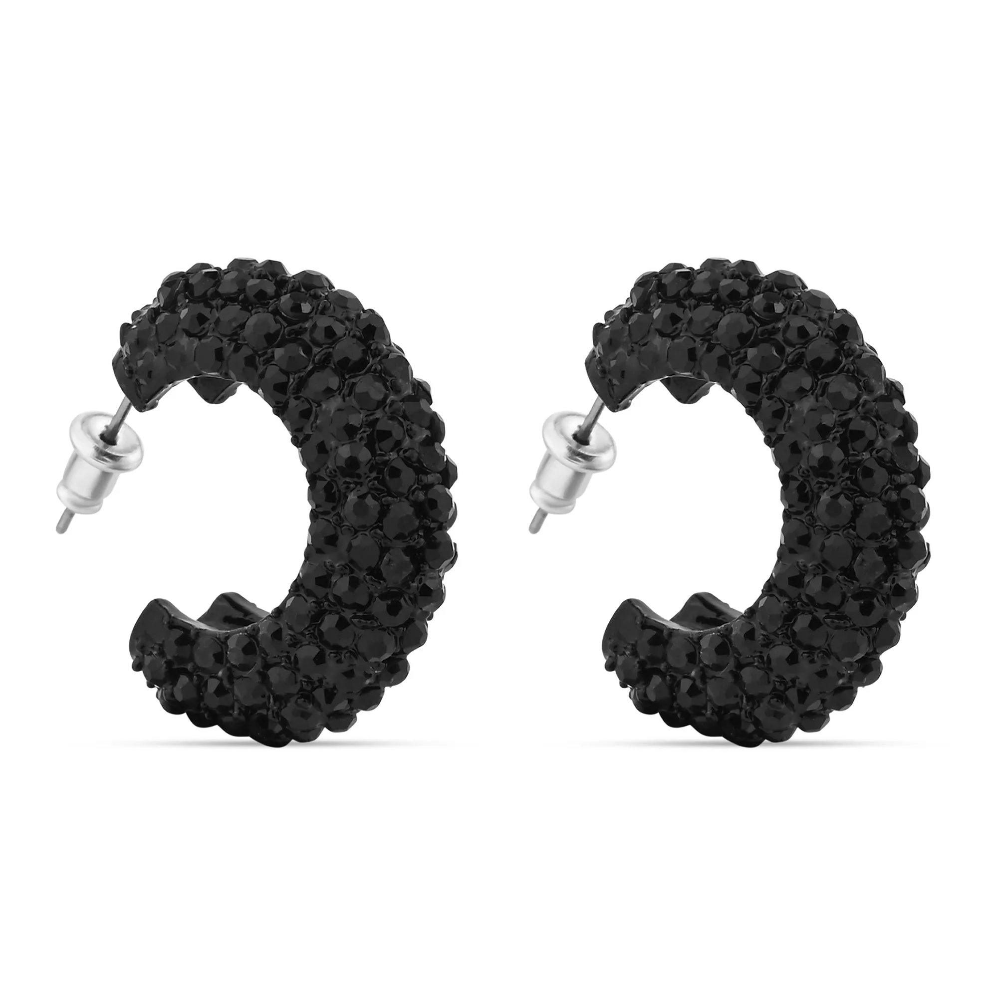 Accessorize London Women's Black Chunky Encrusted Hoop Earrings