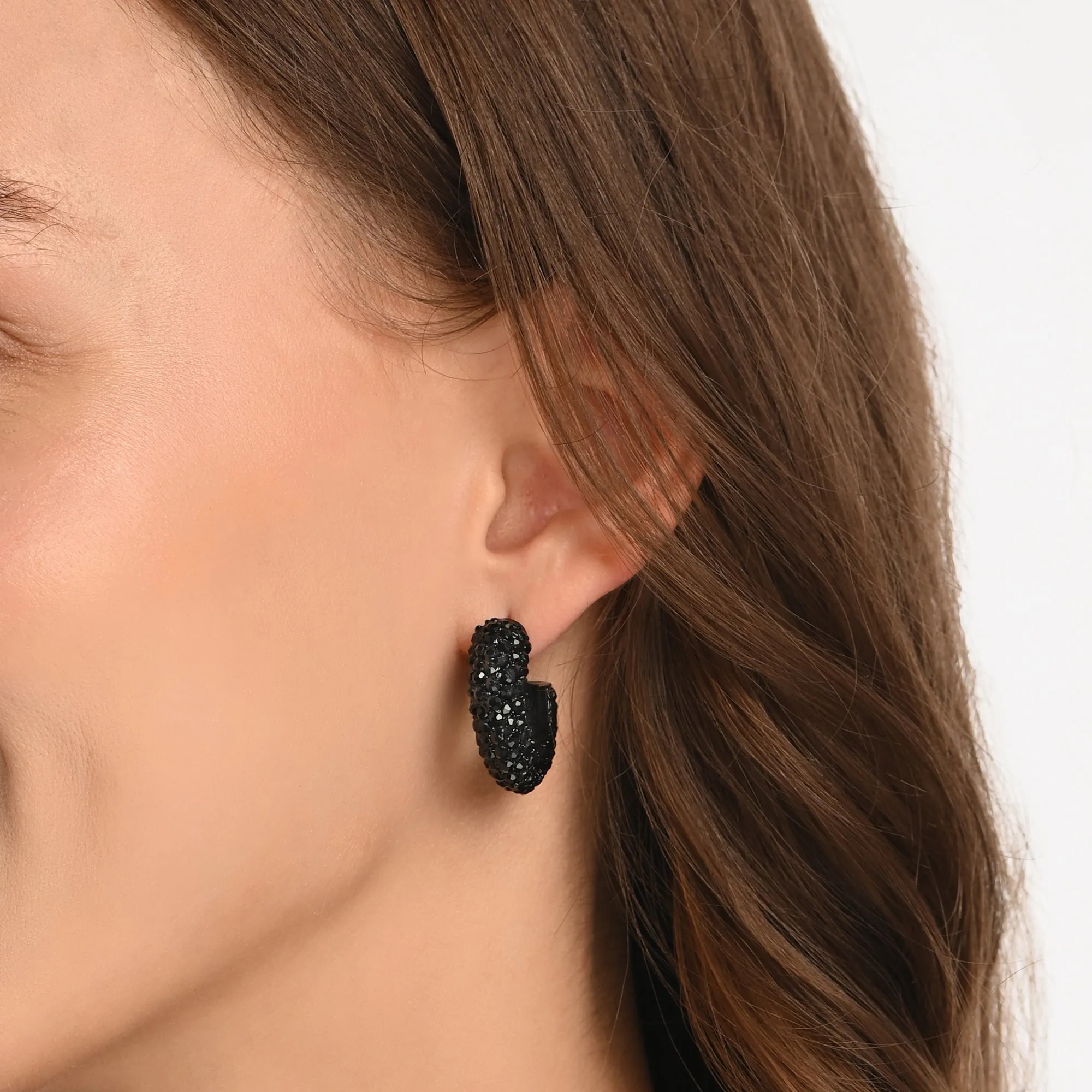 Accessorize London Women's Black Chunky Encrusted Hoop Earrings