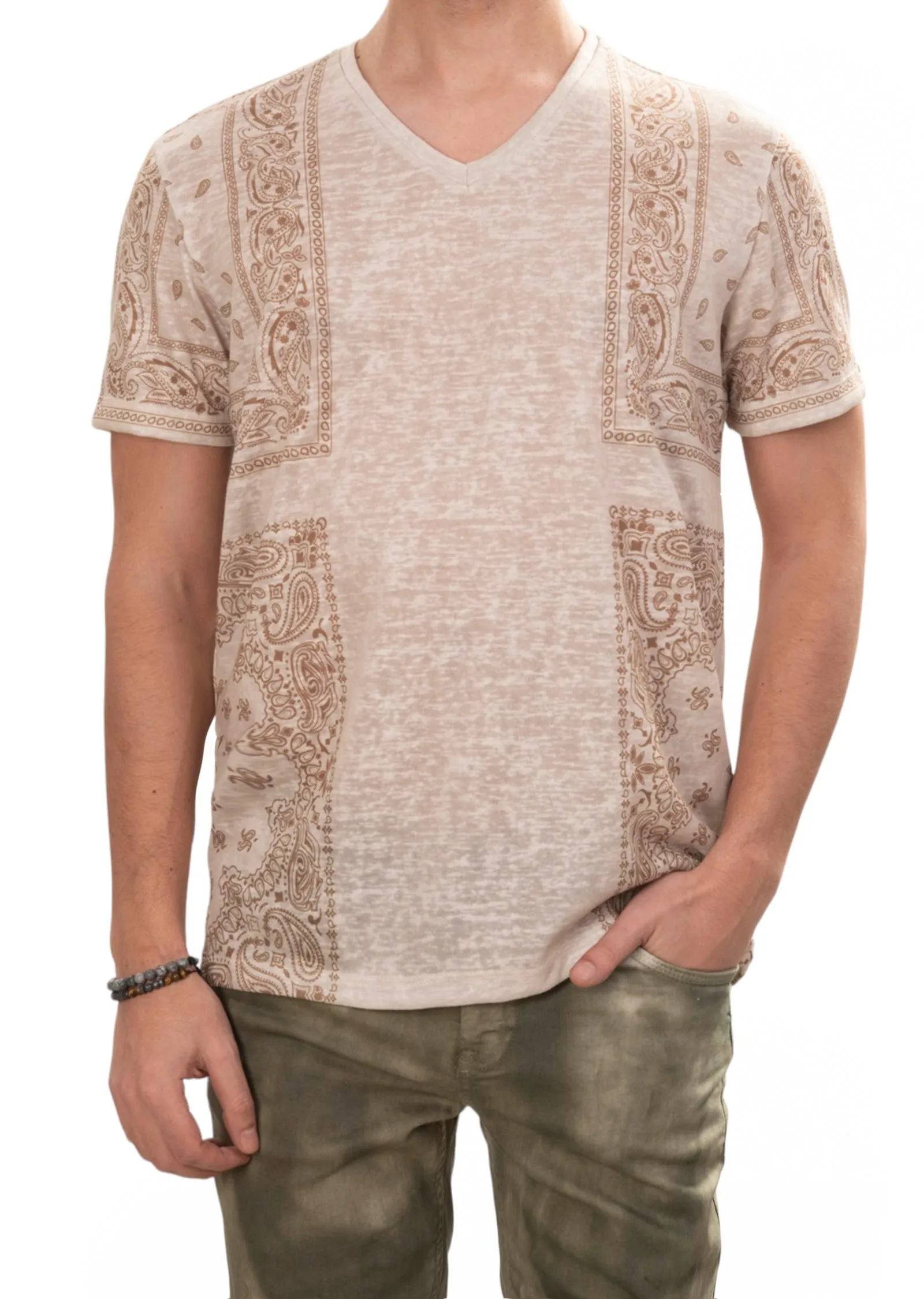 Beige Partial Bandana Linen Tee