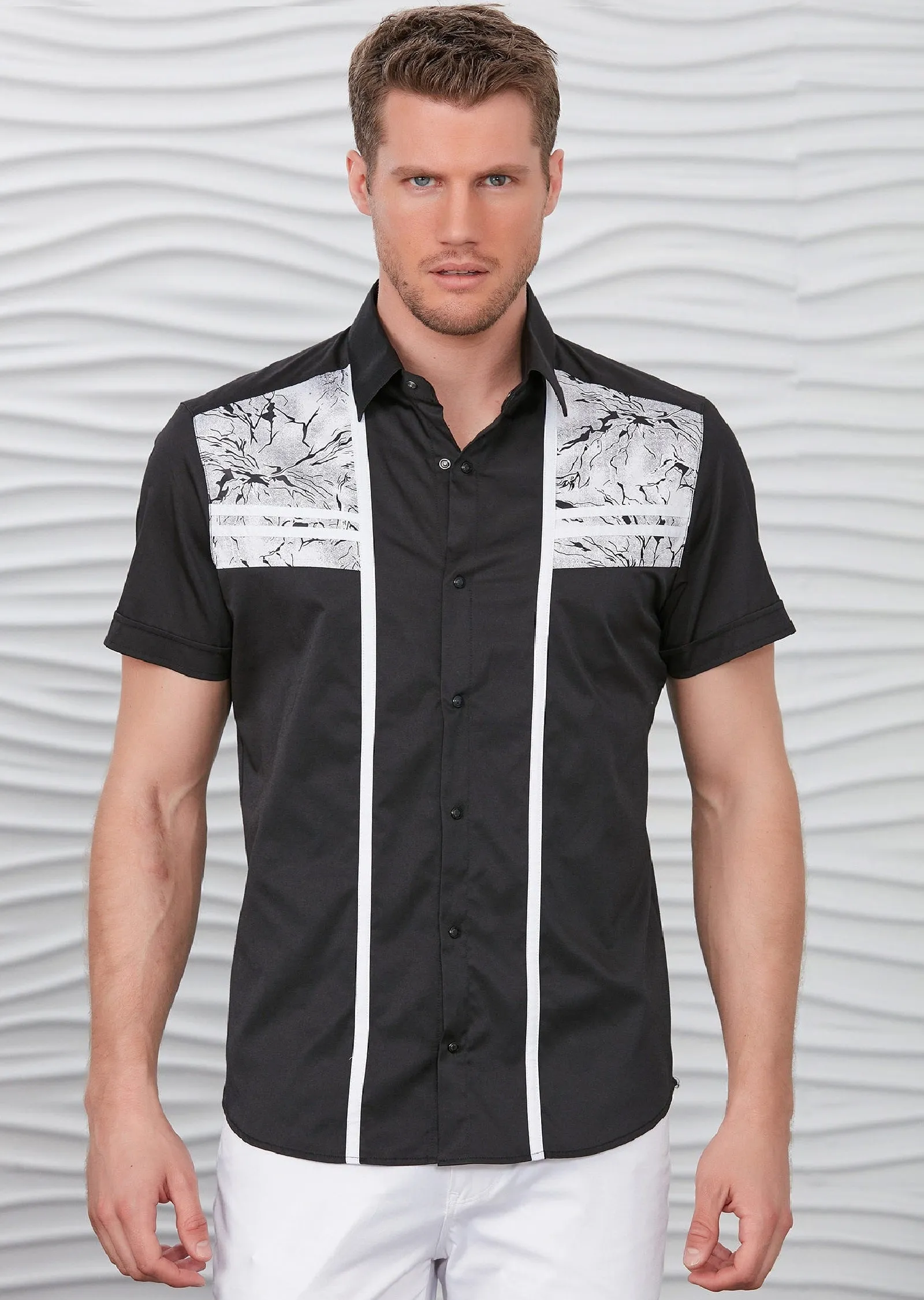 Black Abstract Print Short Sleeve Shirt