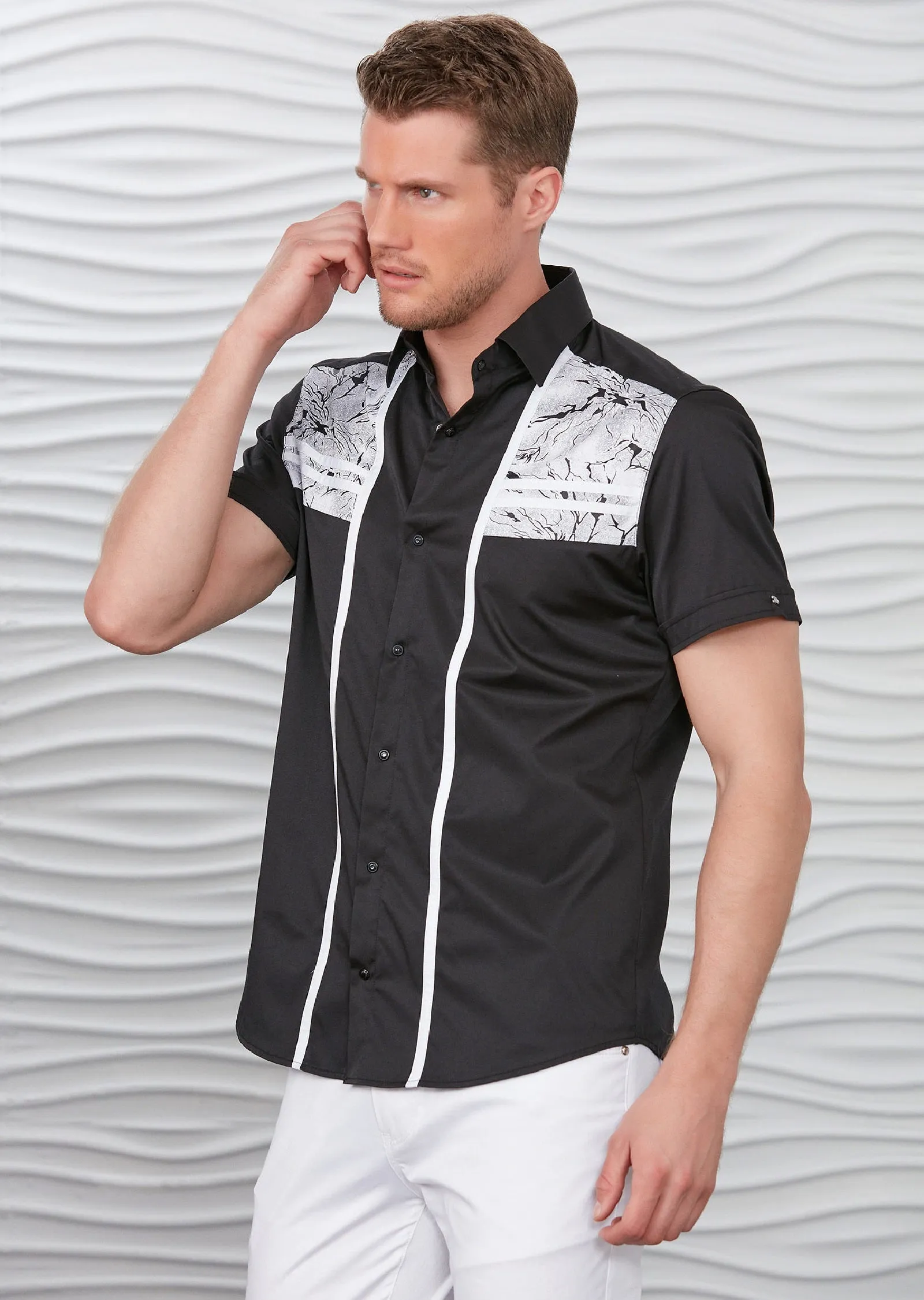 Black Abstract Print Short Sleeve Shirt