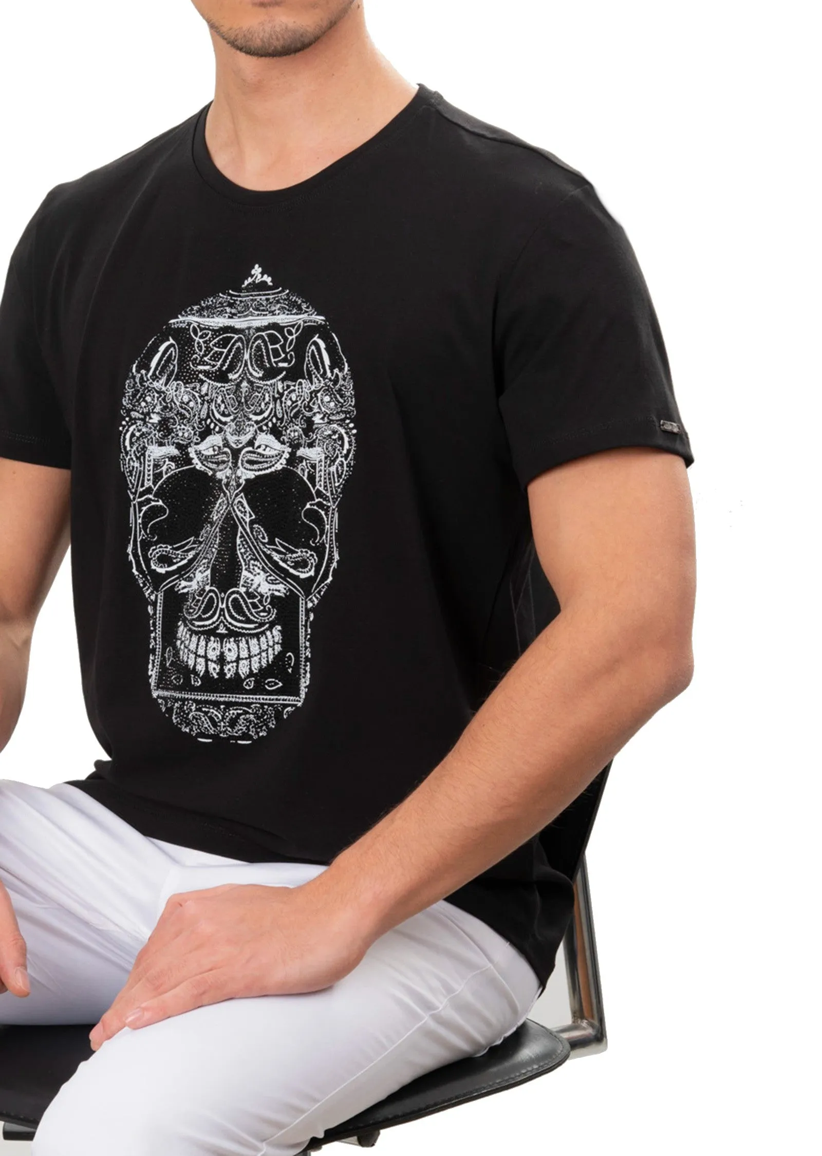 Black Bandana Skull Rhinestone Tee