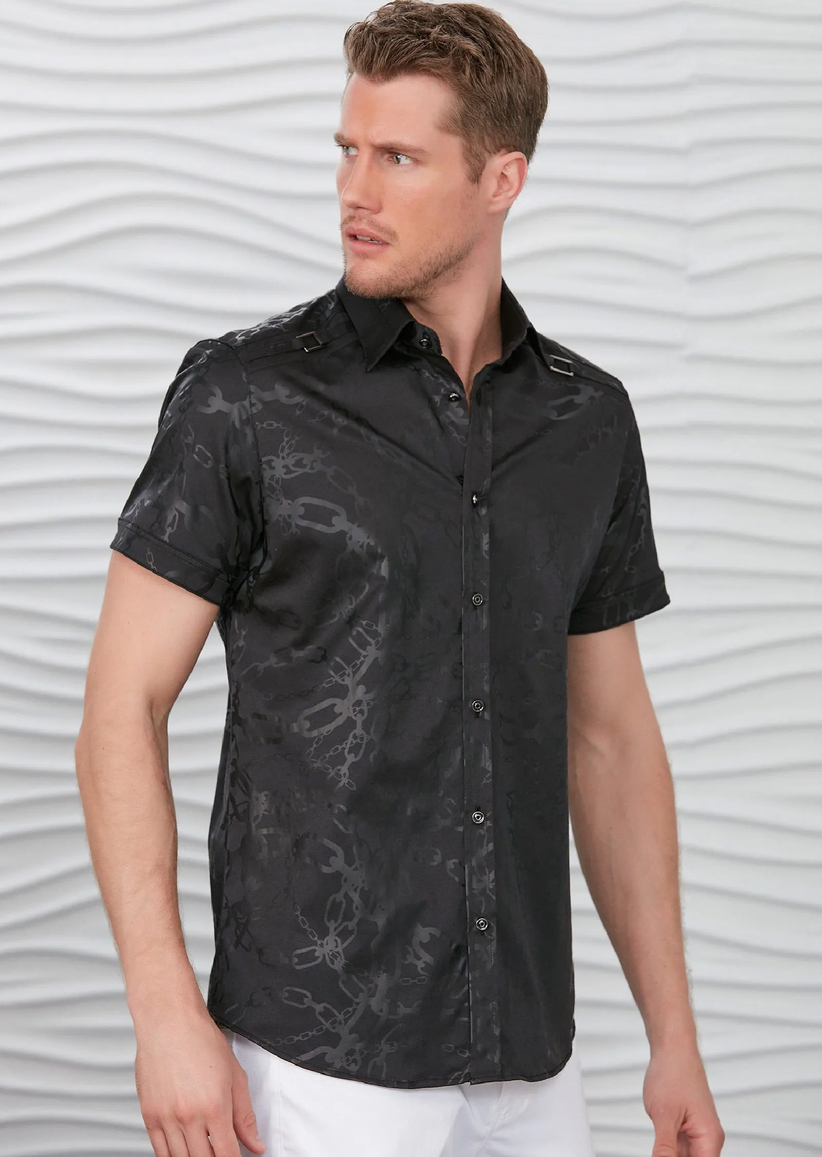 Black Chain Print Short Sleeve Shirt