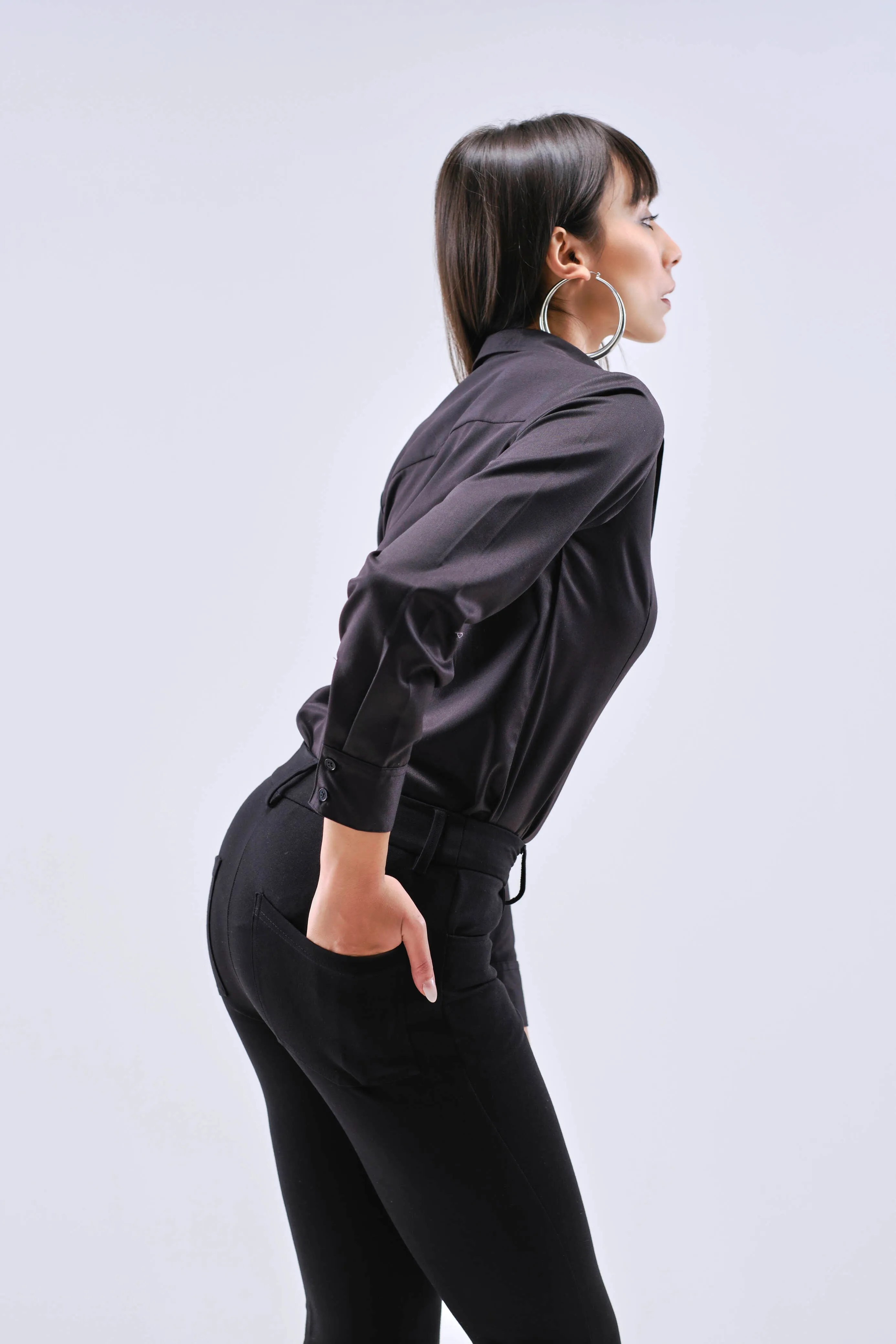 Black Classic Flared Trousers for Women