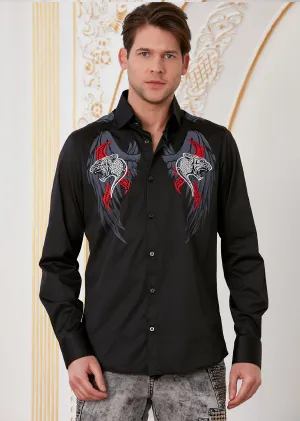 Black Cougar Rhinestone & Embroidered Shirt