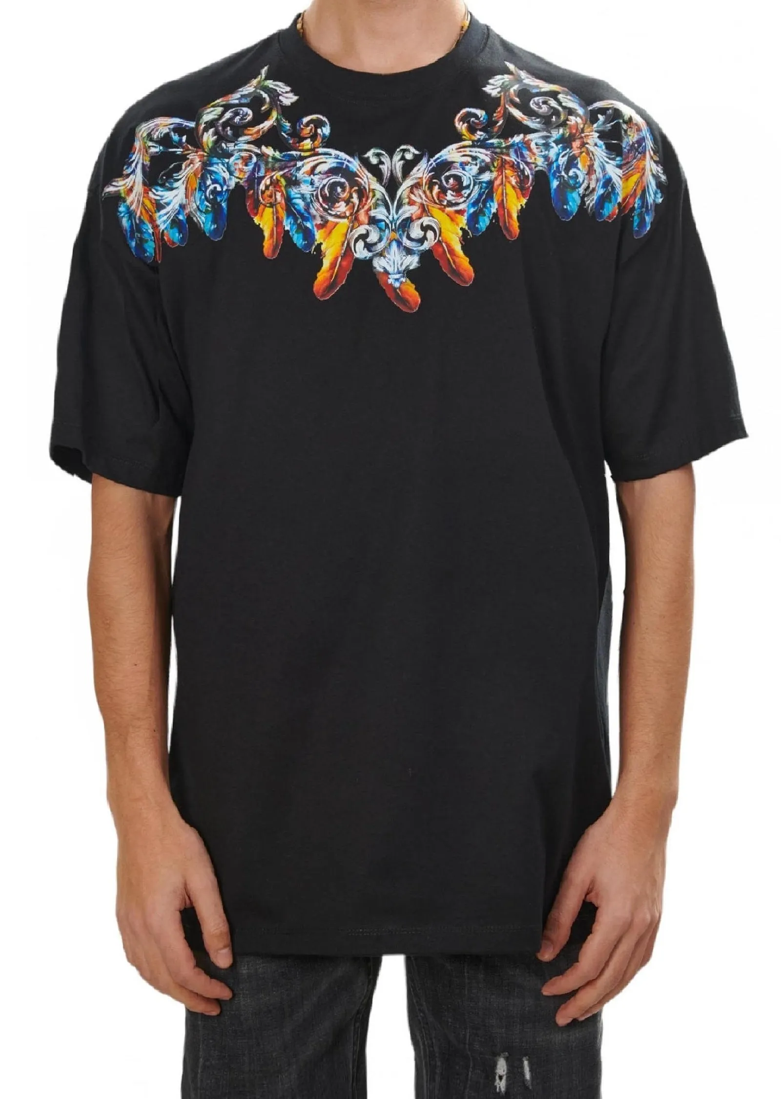 Black Crest Feather Oversize Tee