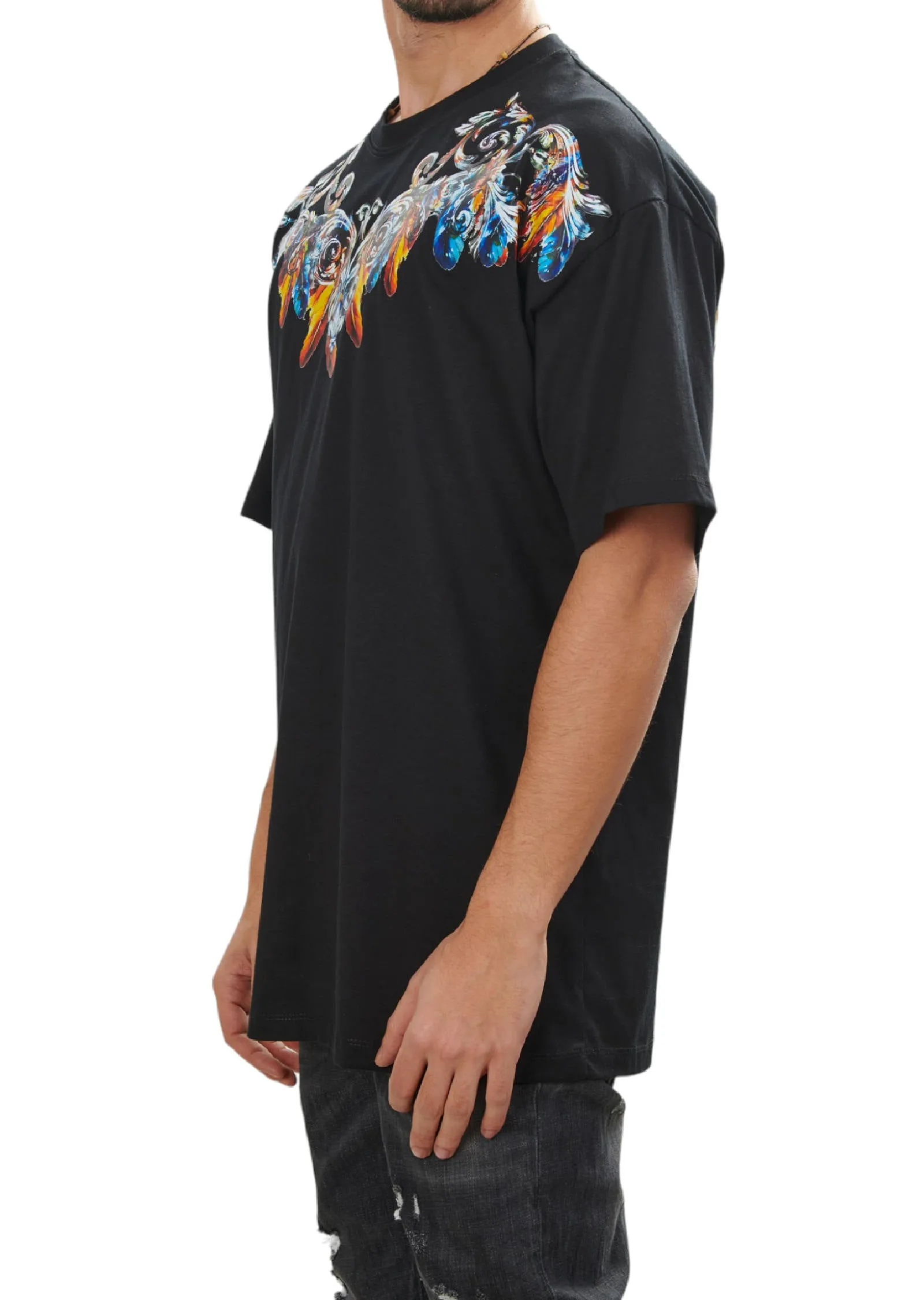 Black Crest Feather Oversize Tee