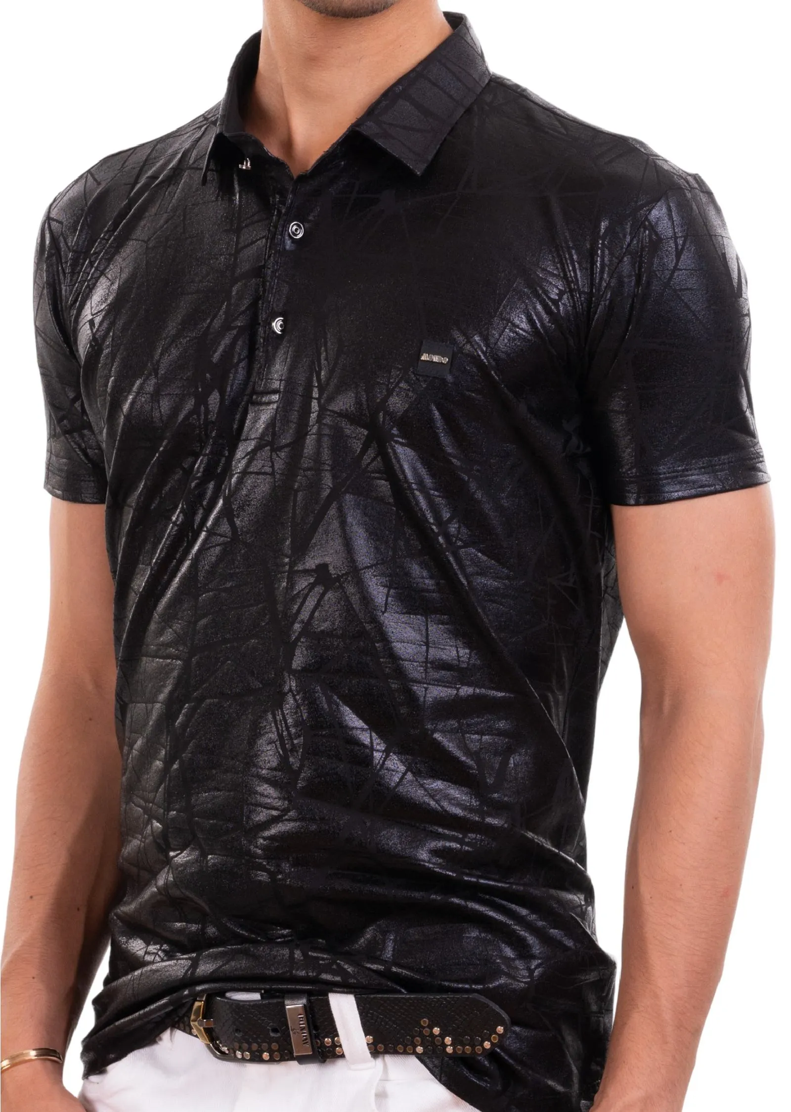 Black Foiled "Mirror" Knit Polo