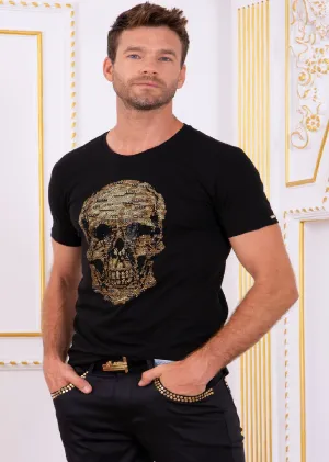 Black Gold Skull Rhinestone Tee