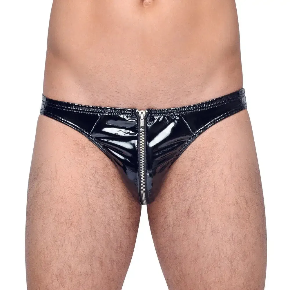 Black Level Vinyl Sexy Male Briefs with Zip