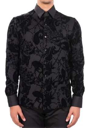 Black Paisley Flocked Spandex Shirt