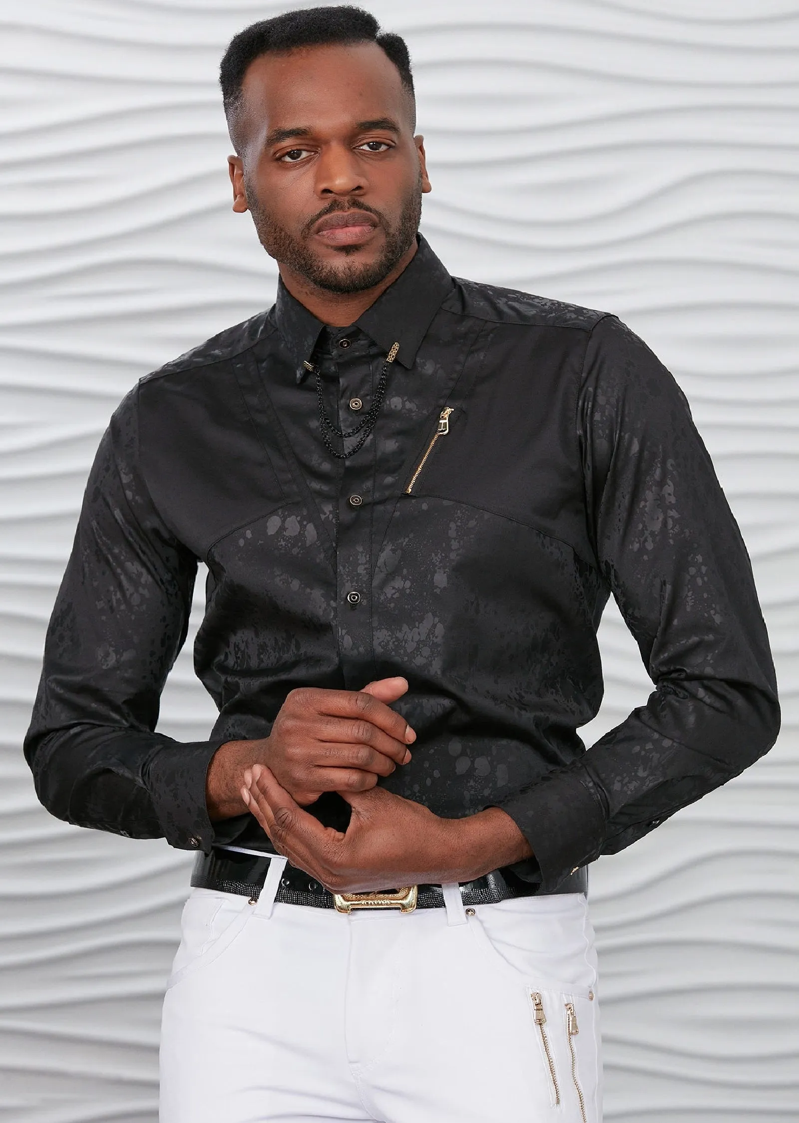 Black Splash Print Gold Zipper Shirt