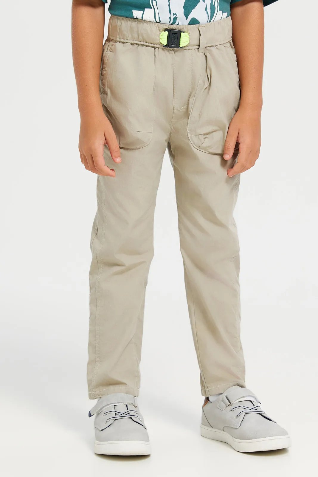 Boys Beige Pull-on Poplin Jogger With All Around Adjuster