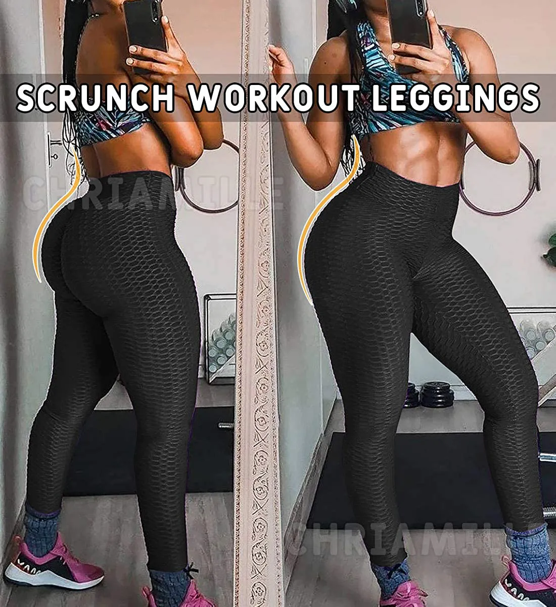 Chriamille Booty Lifting TIK Tok Leggings for Women Booty Lift High Waisted Scrunch Butt Textured Leggings