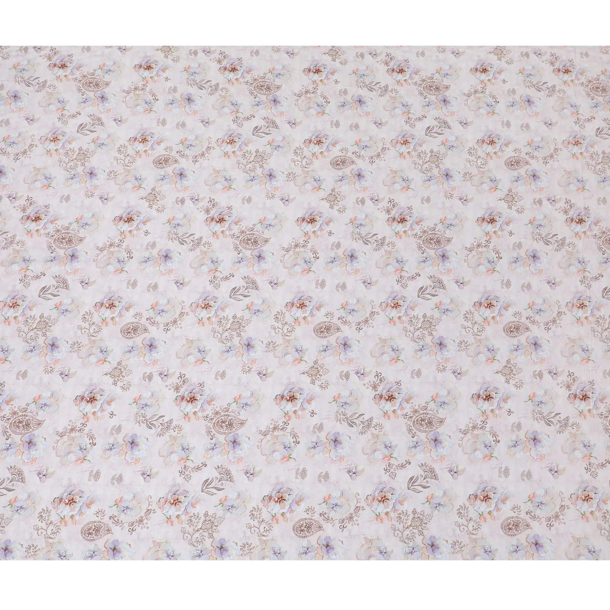 Classic Cream with Pastel Paisley Cotton Satin Fabric, 110 cm Width-20075