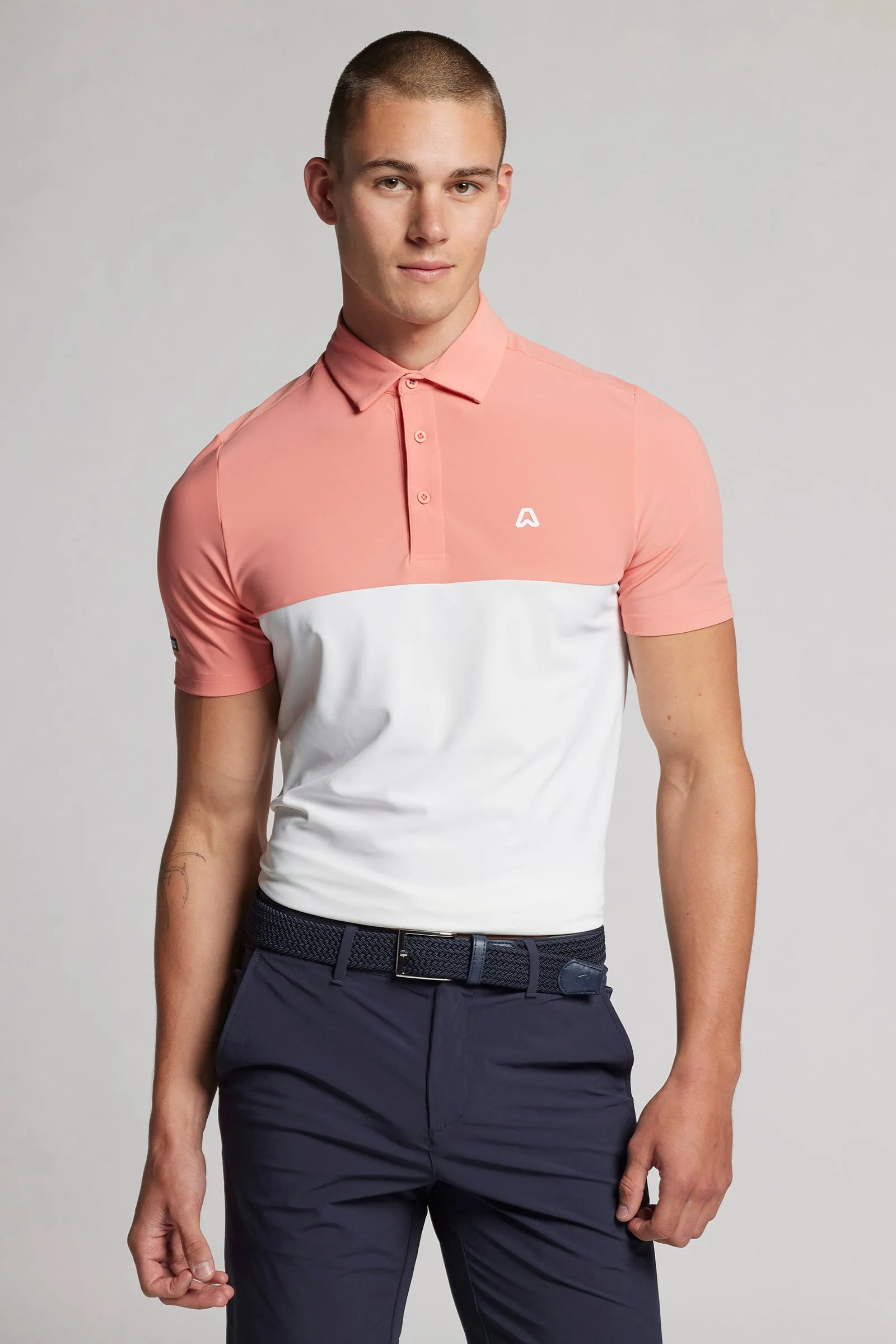 Colour Block Polo - Coral / Chalk White