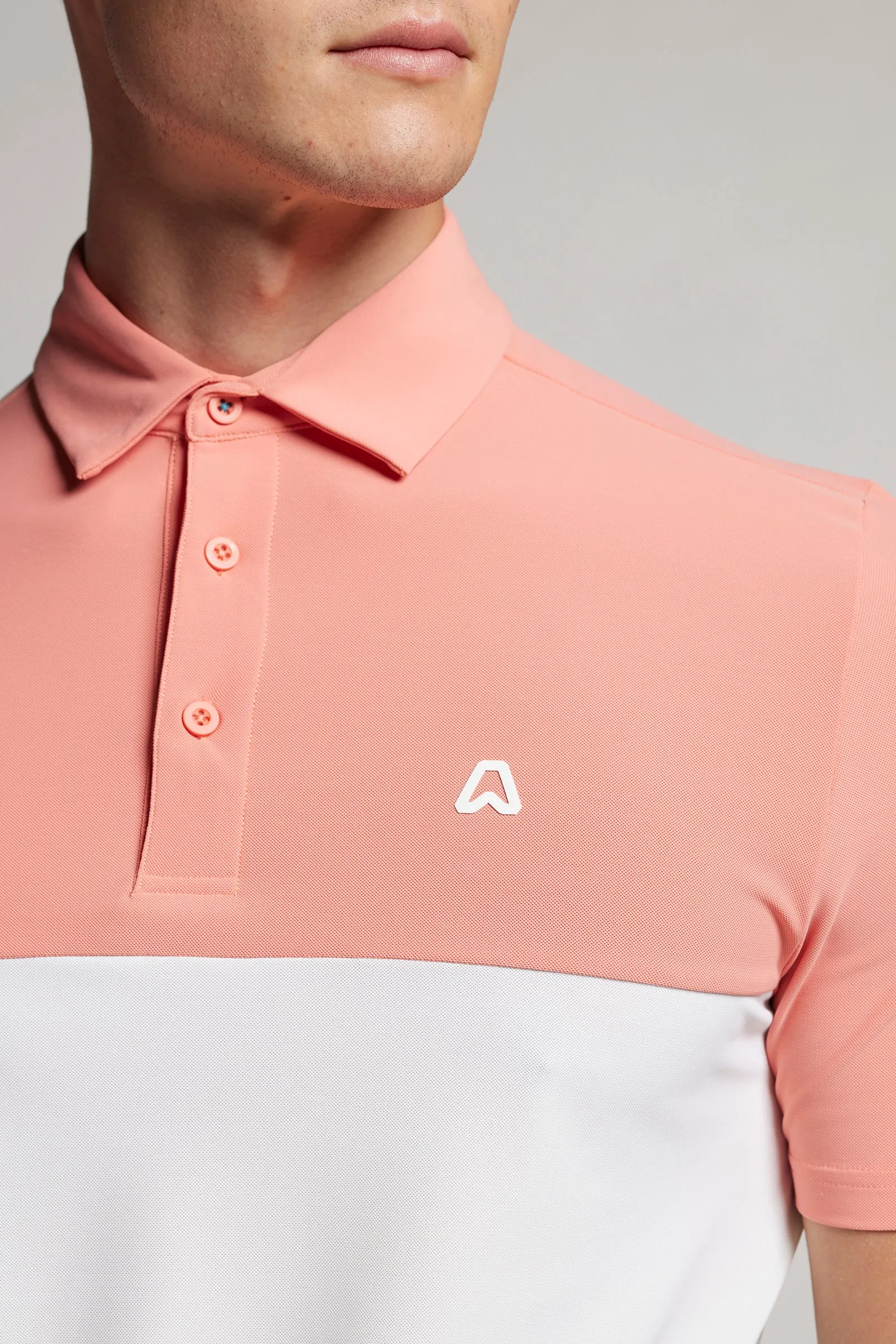 Colour Block Polo - Coral / Chalk White