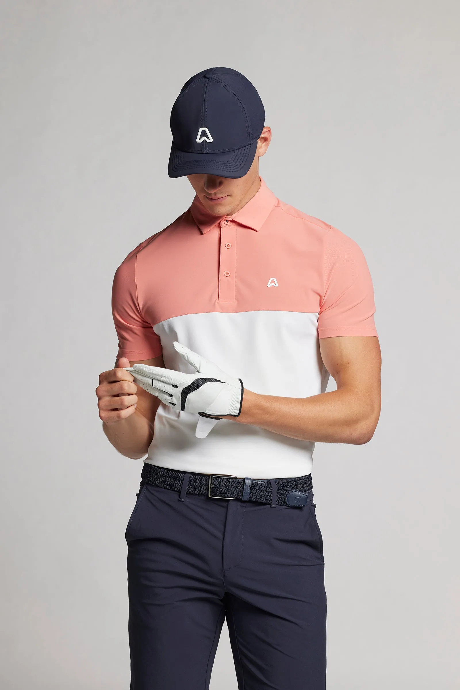 Colour Block Polo - Coral / Chalk White