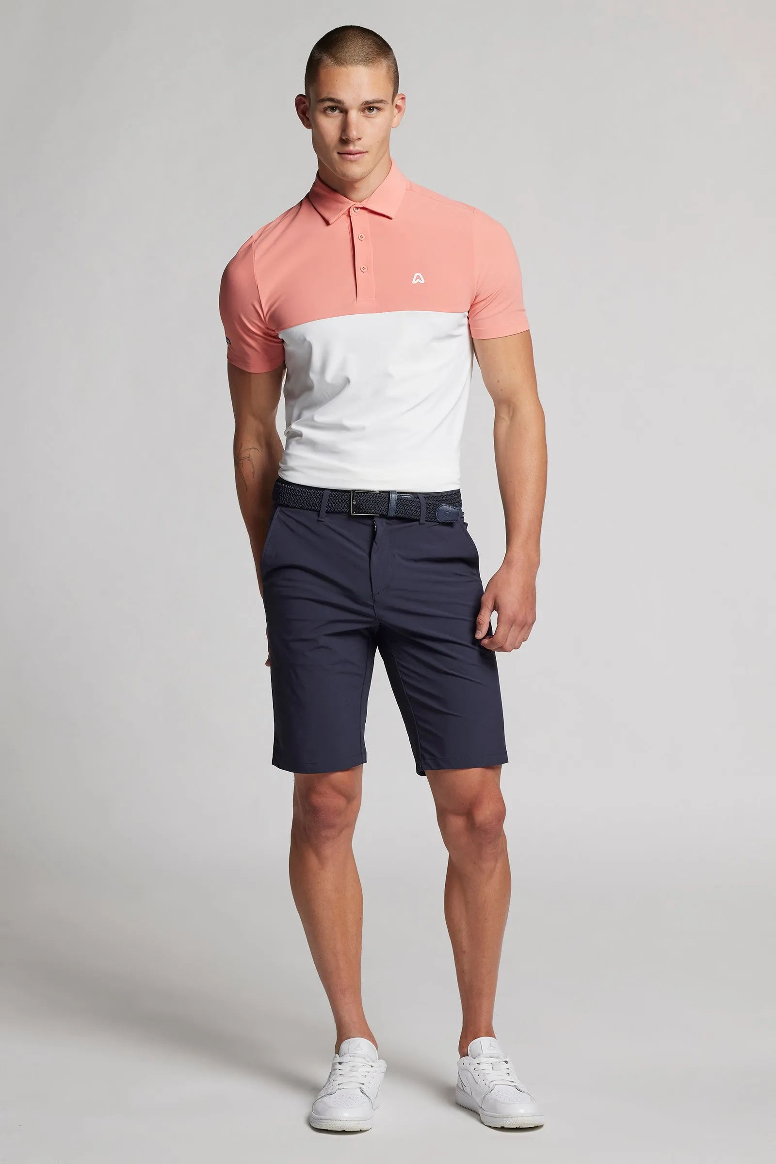 Colour Block Polo - Coral / Chalk White