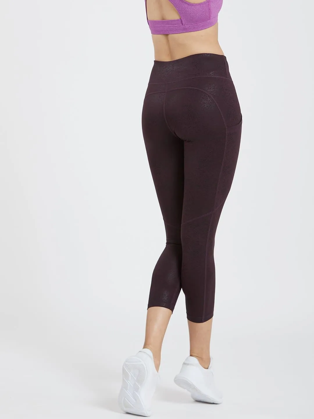 Creeluxe Fierce Burgundy Foil Printed Pocket Capri Leggings