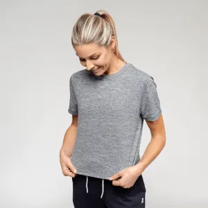 Drift Performance Crop Tee | Heather - Boulder Grey/White