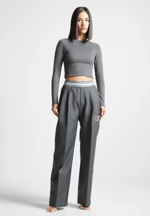 Elasticated Signature Pleated Trousers - Dark Grey