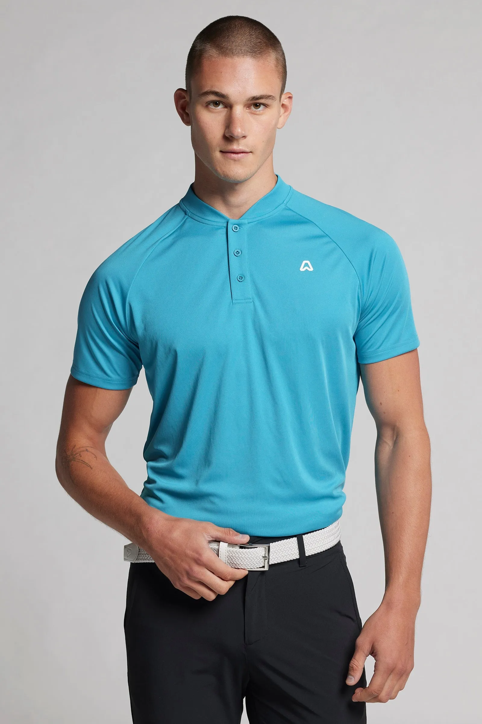 Essentials Regular Fit Grandad Polo - Ocean Blue