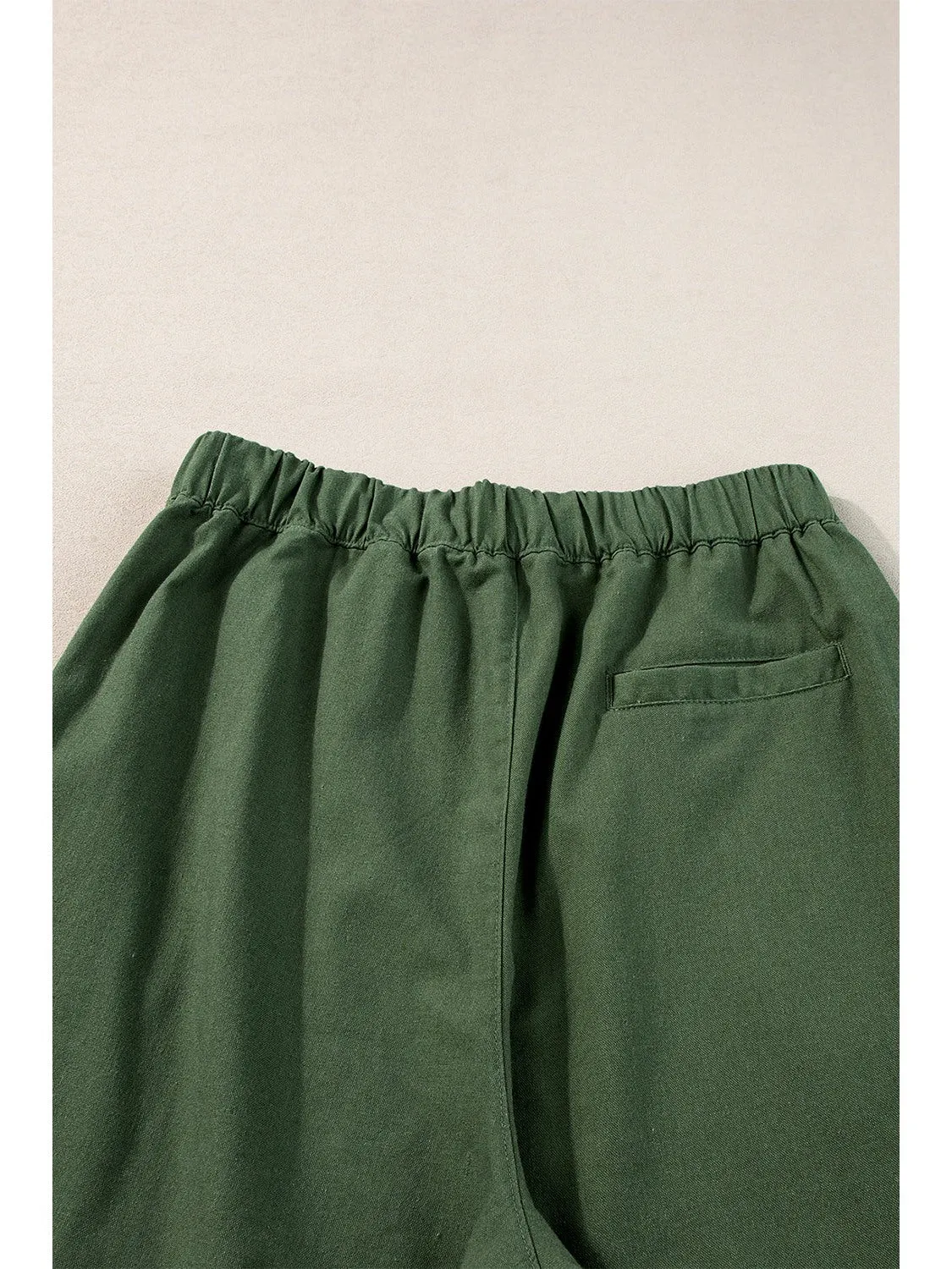 Fern Green Elastic Waist Plain Wide Leg Pants