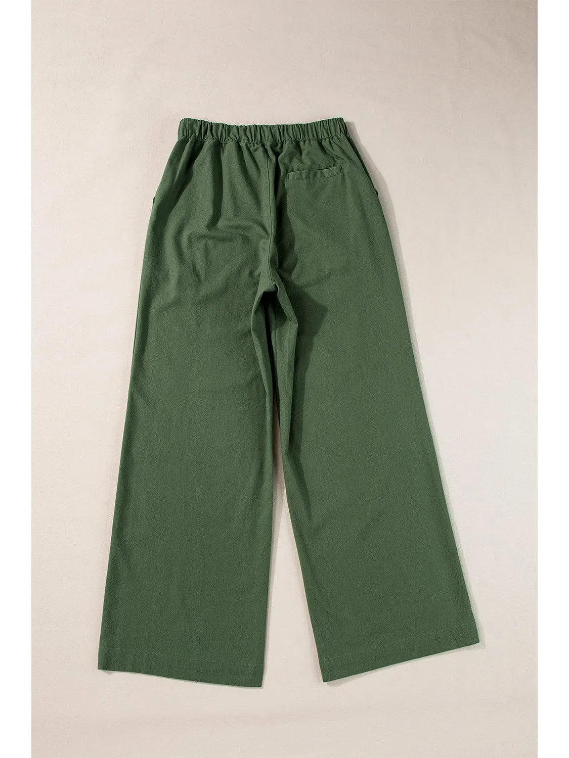 Fern Green Elastic Waist Plain Wide Leg Pants