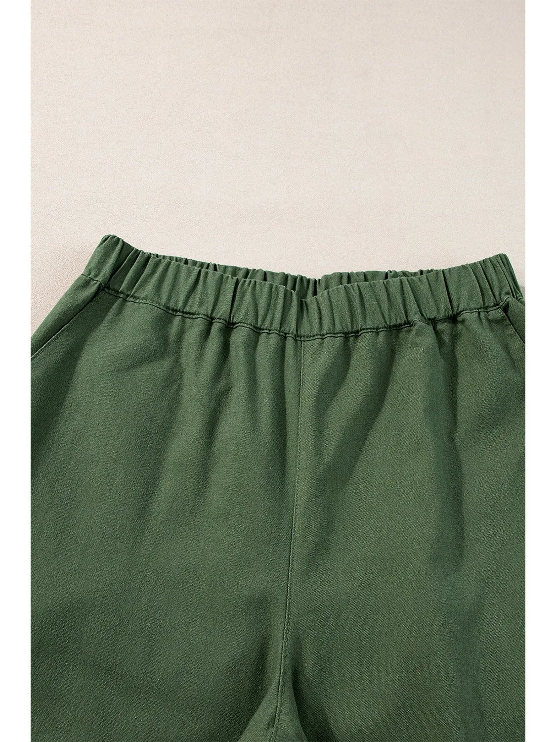 Fern Green Elastic Waist Plain Wide Leg Pants