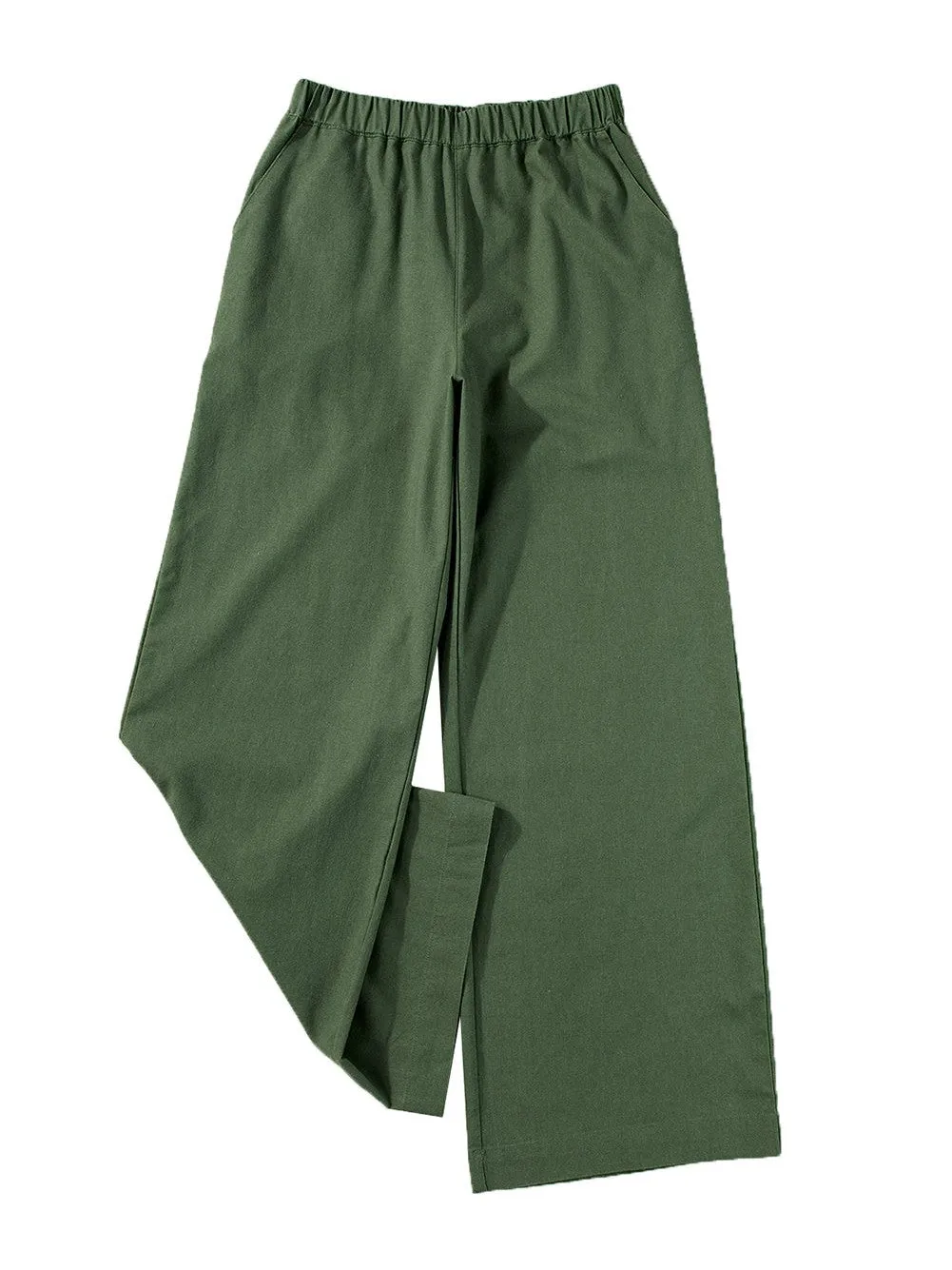 Fern Green Elastic Waist Plain Wide Leg Pants