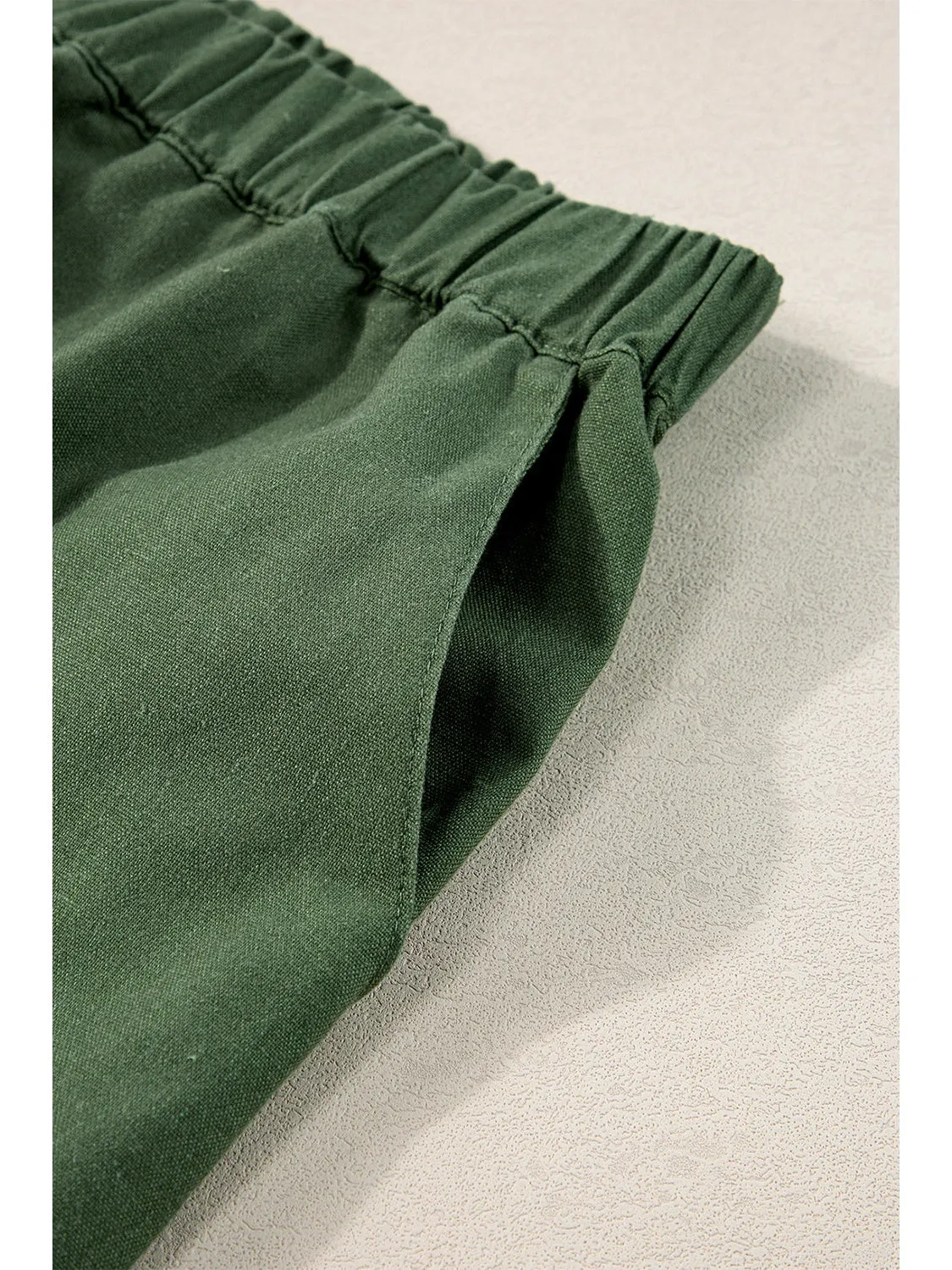 Fern Green Elastic Waist Plain Wide Leg Pants