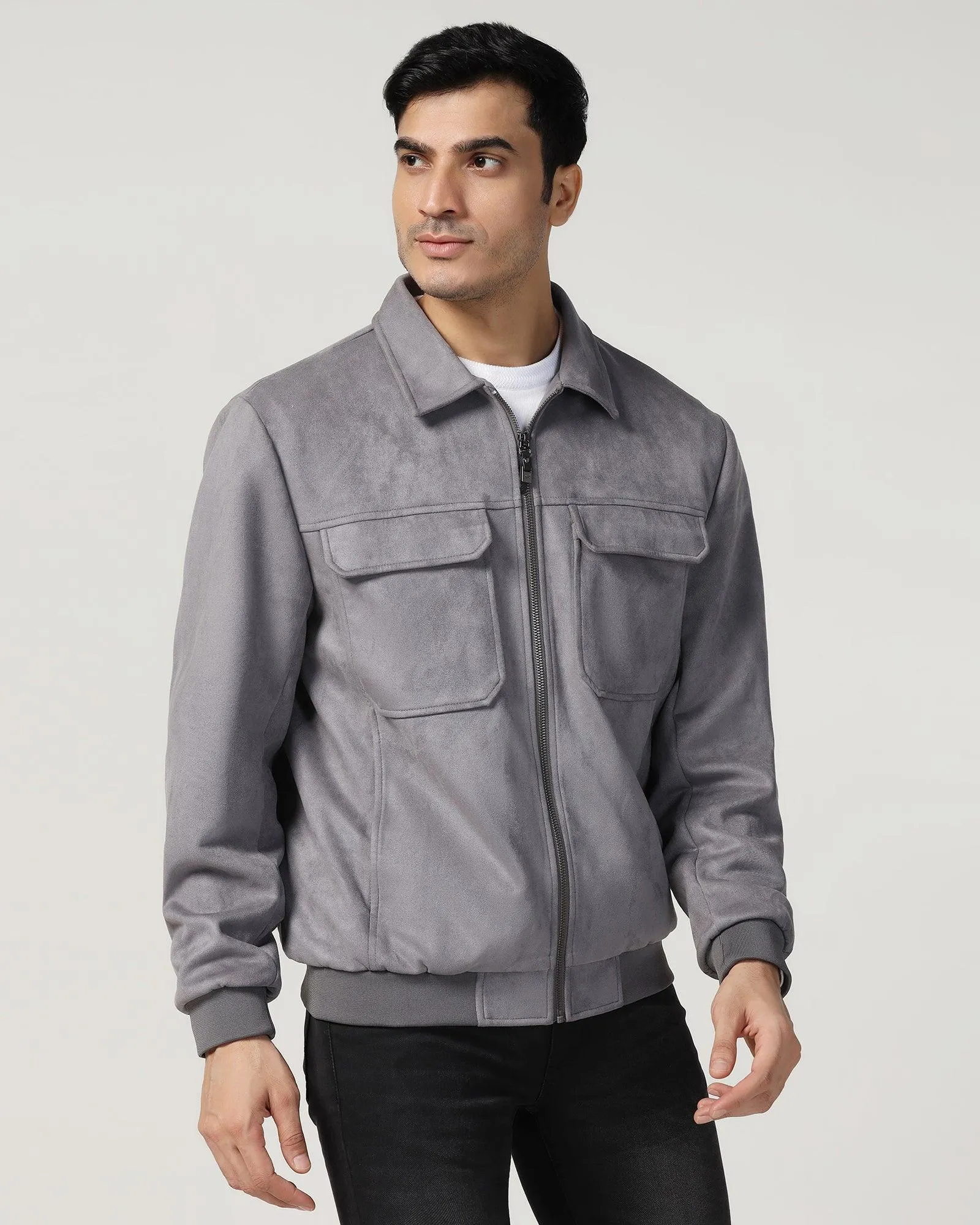 Formal Grey Solid Zipper Jacket - Ducrot