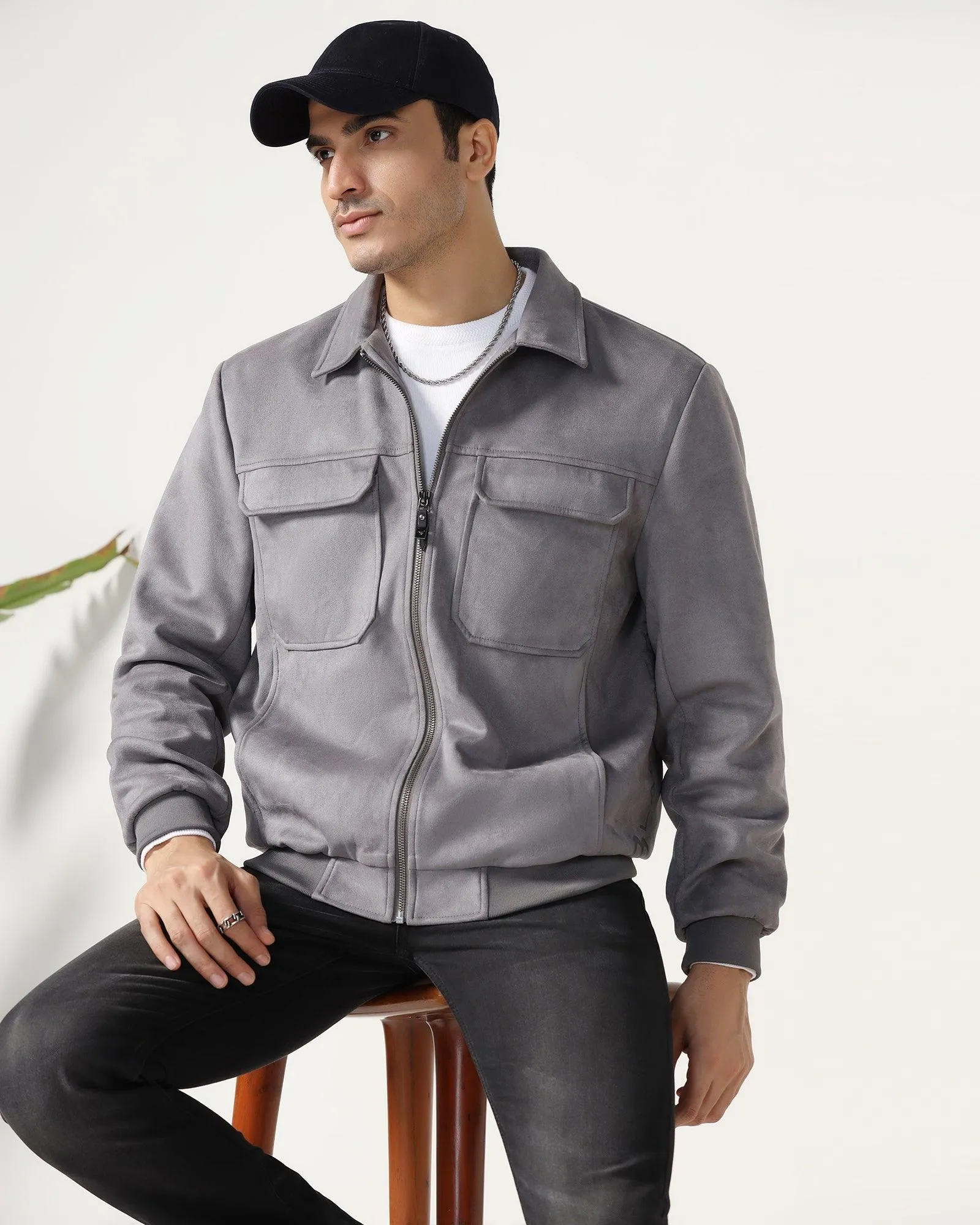 Formal Grey Solid Zipper Jacket - Ducrot