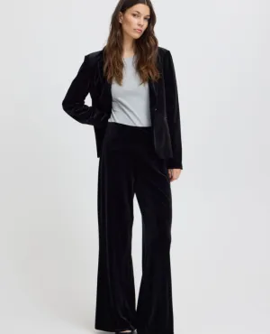 Ichi Black Velvetty Trousers