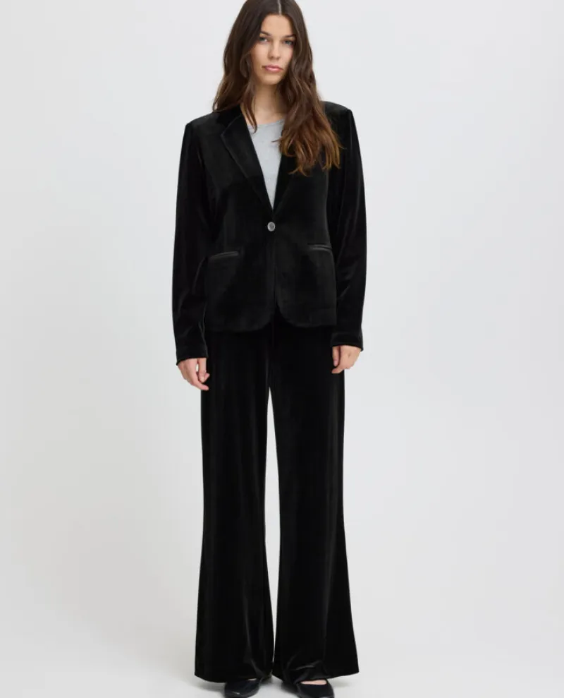 Ichi Black Velvetty Trousers