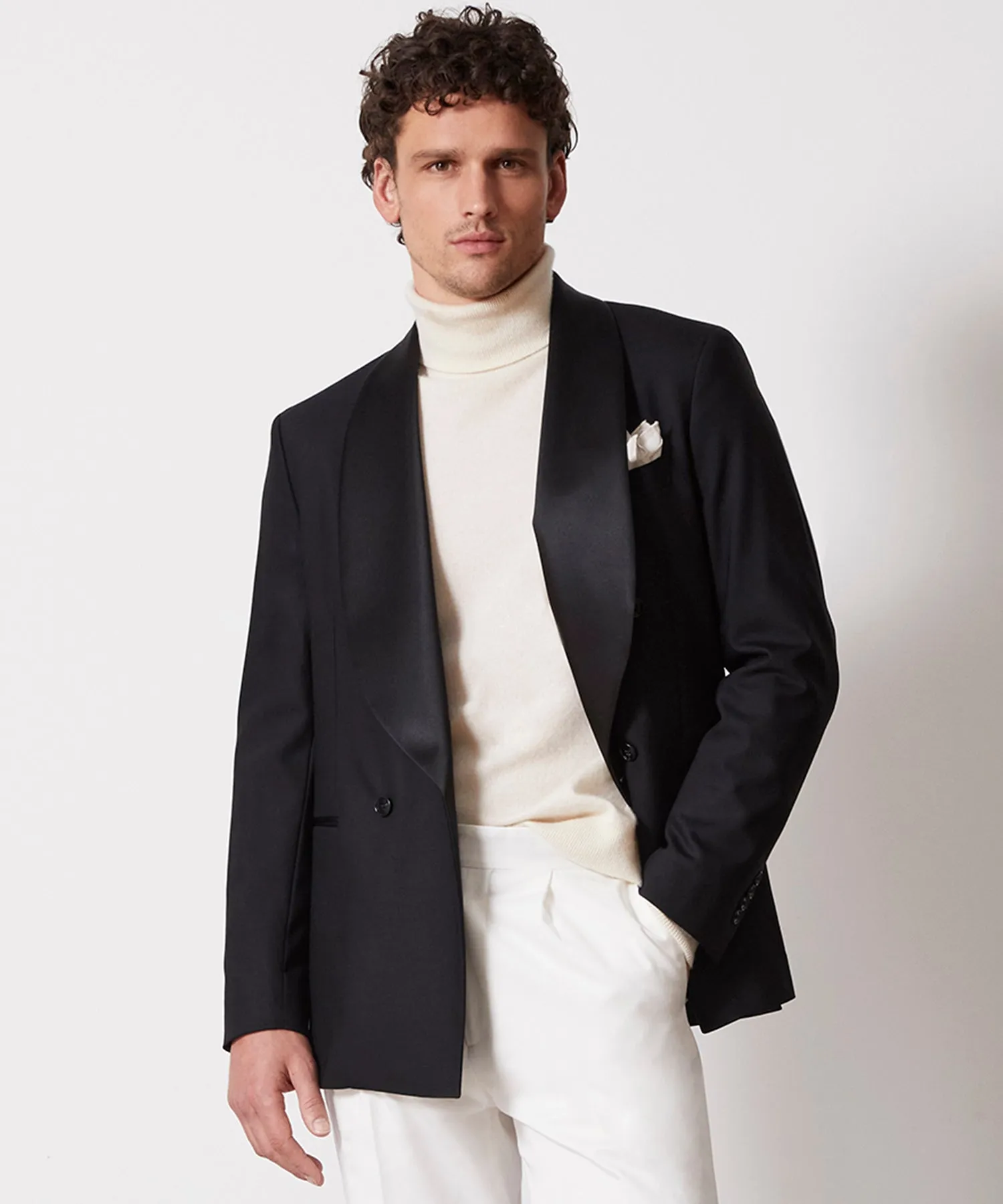 Italian Double Breasted Shawl Tuxedo Jacket in Black