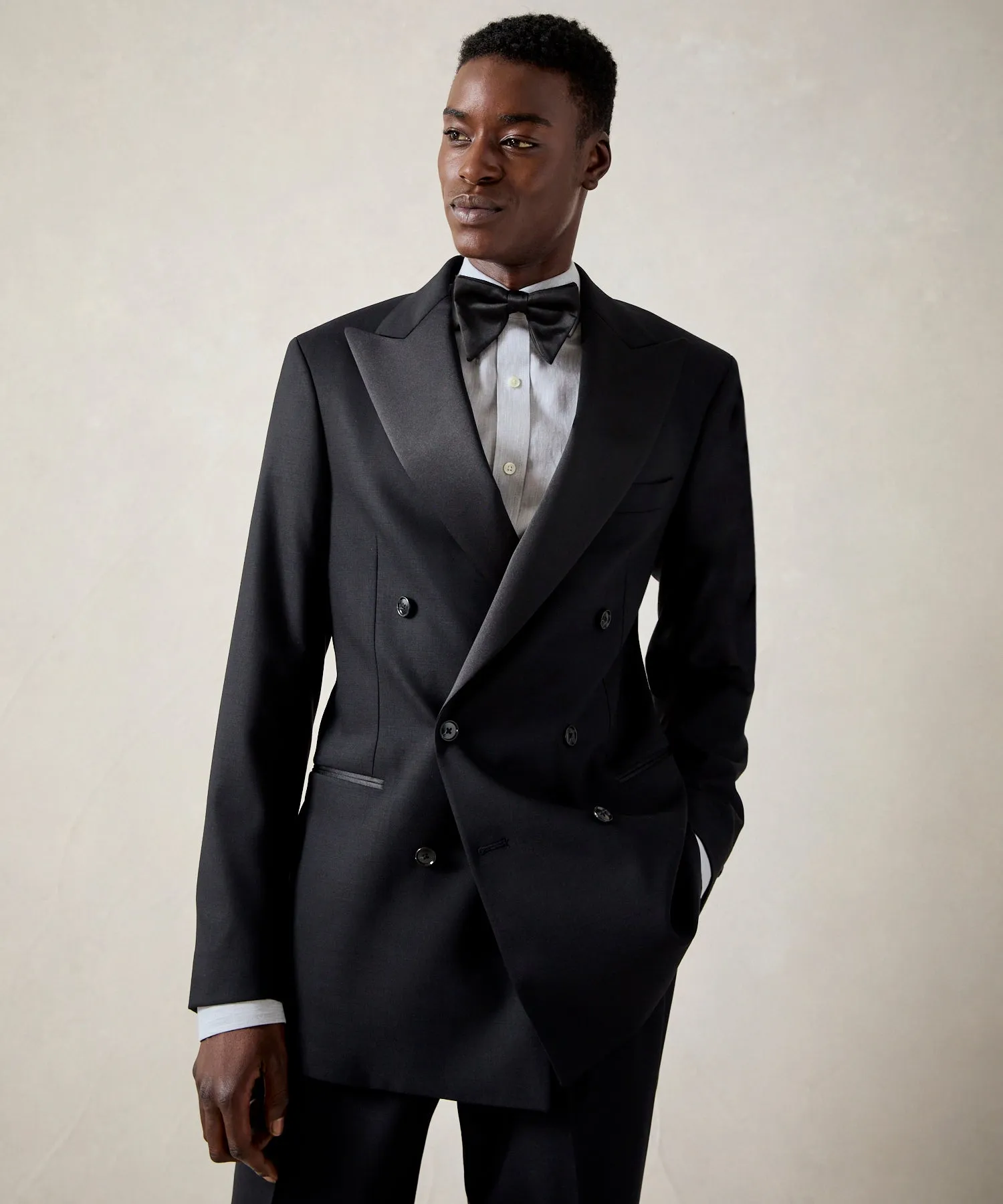 Italian Double-Breasted Tuxedo Jacket in Black