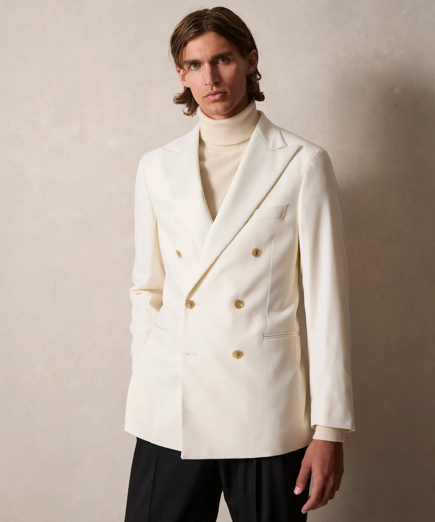 Italian Double-Breasted Tuxedo Jacket in Ivory