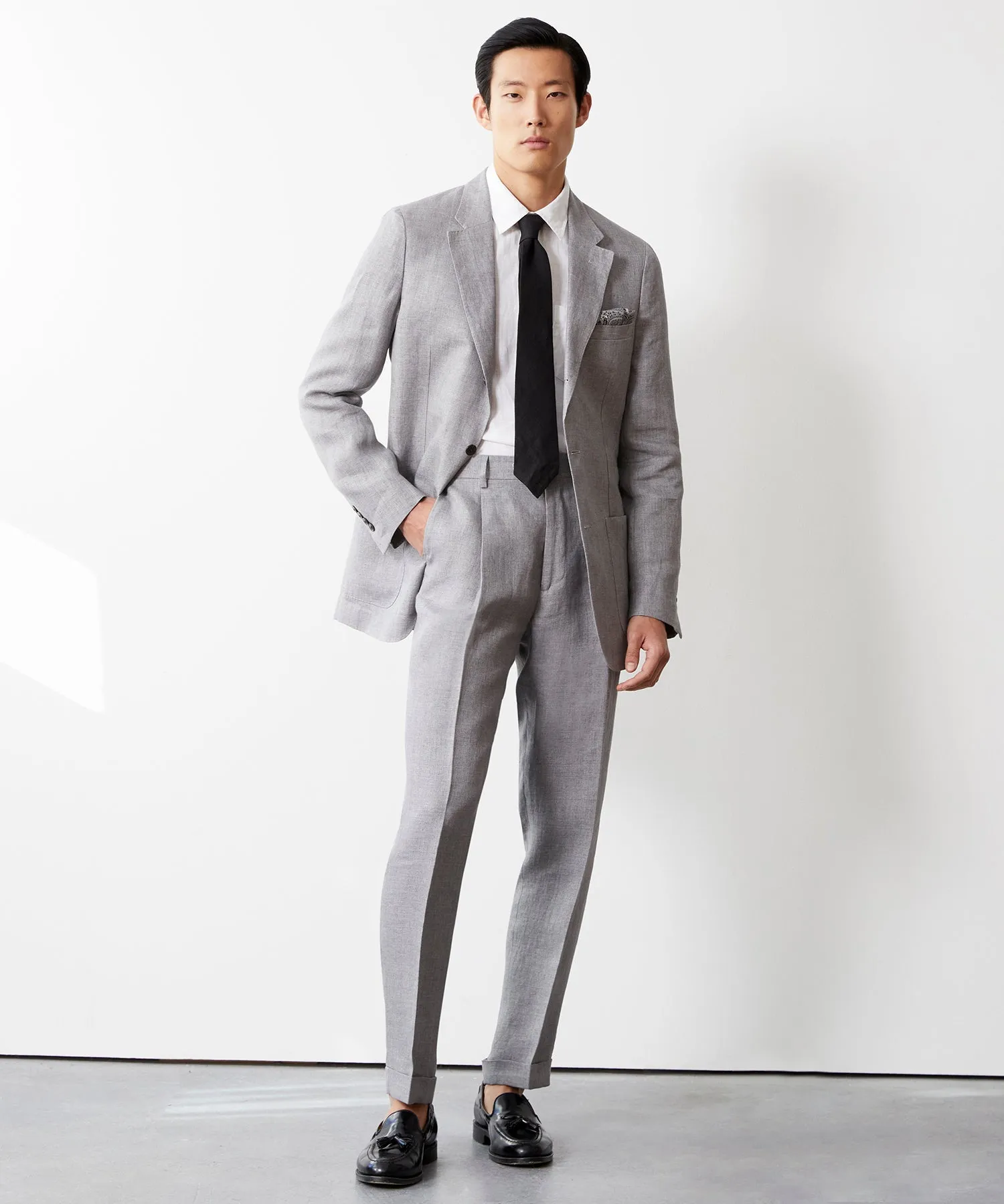 Italian Linen Madison Jacket in Light Grey Herringbone