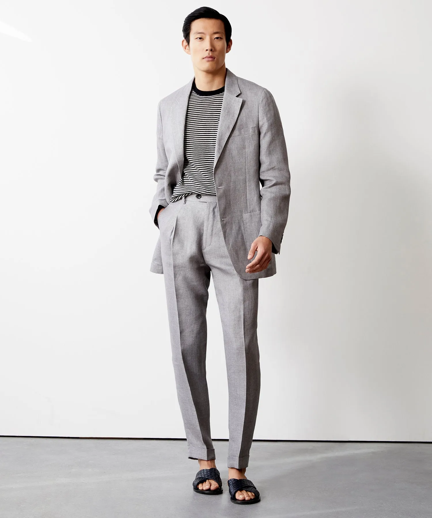 Italian Linen Madison Jacket in Light Grey Herringbone