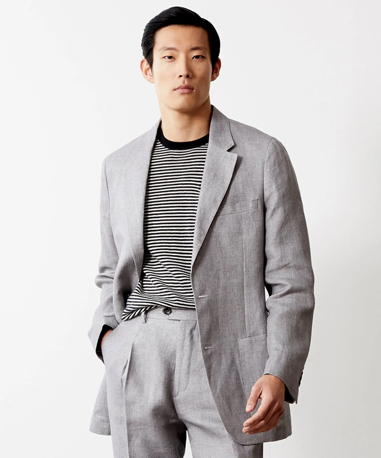 Italian Linen Madison Jacket in Light Grey Herringbone