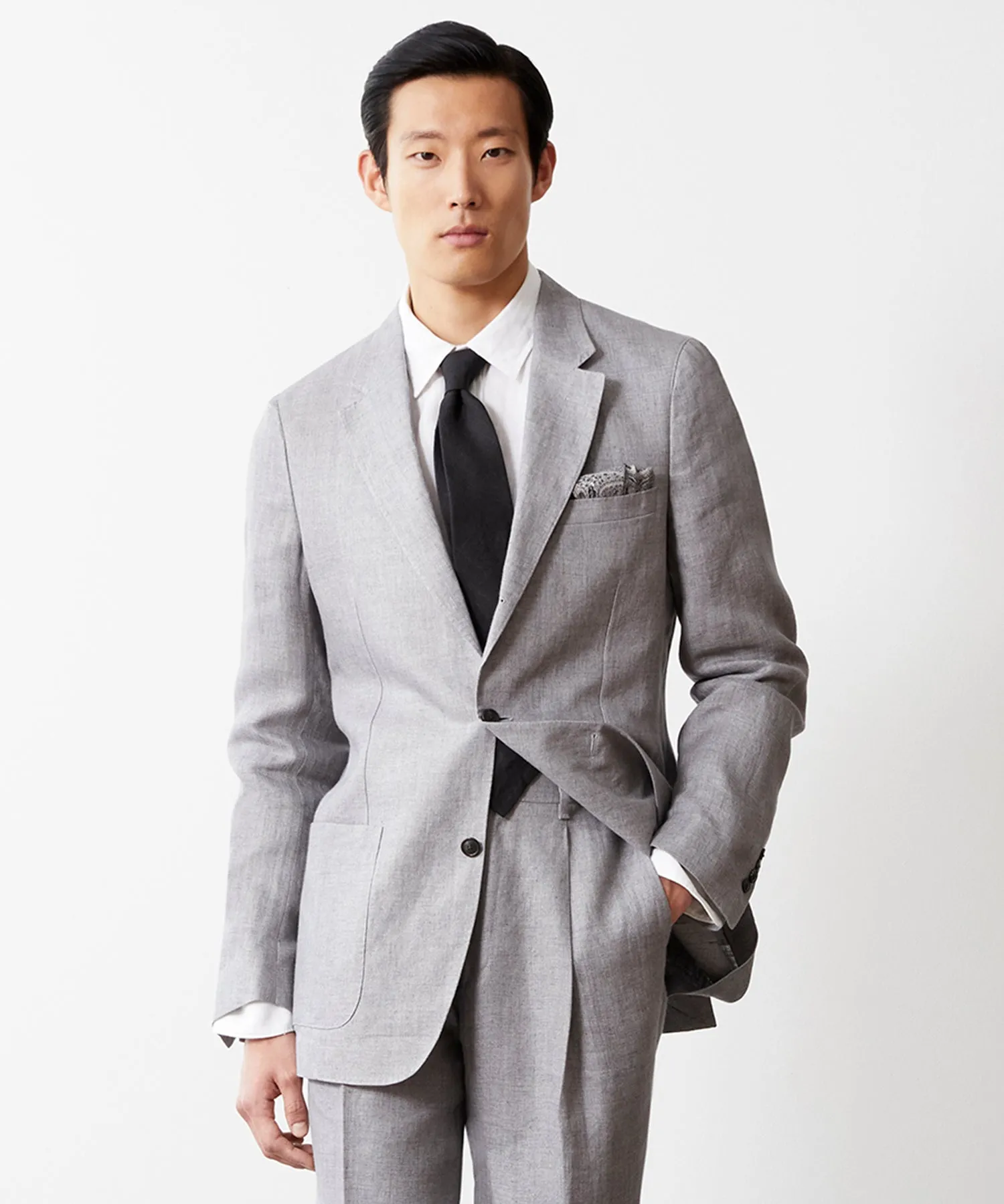 Italian Linen Madison Jacket in Light Grey Herringbone