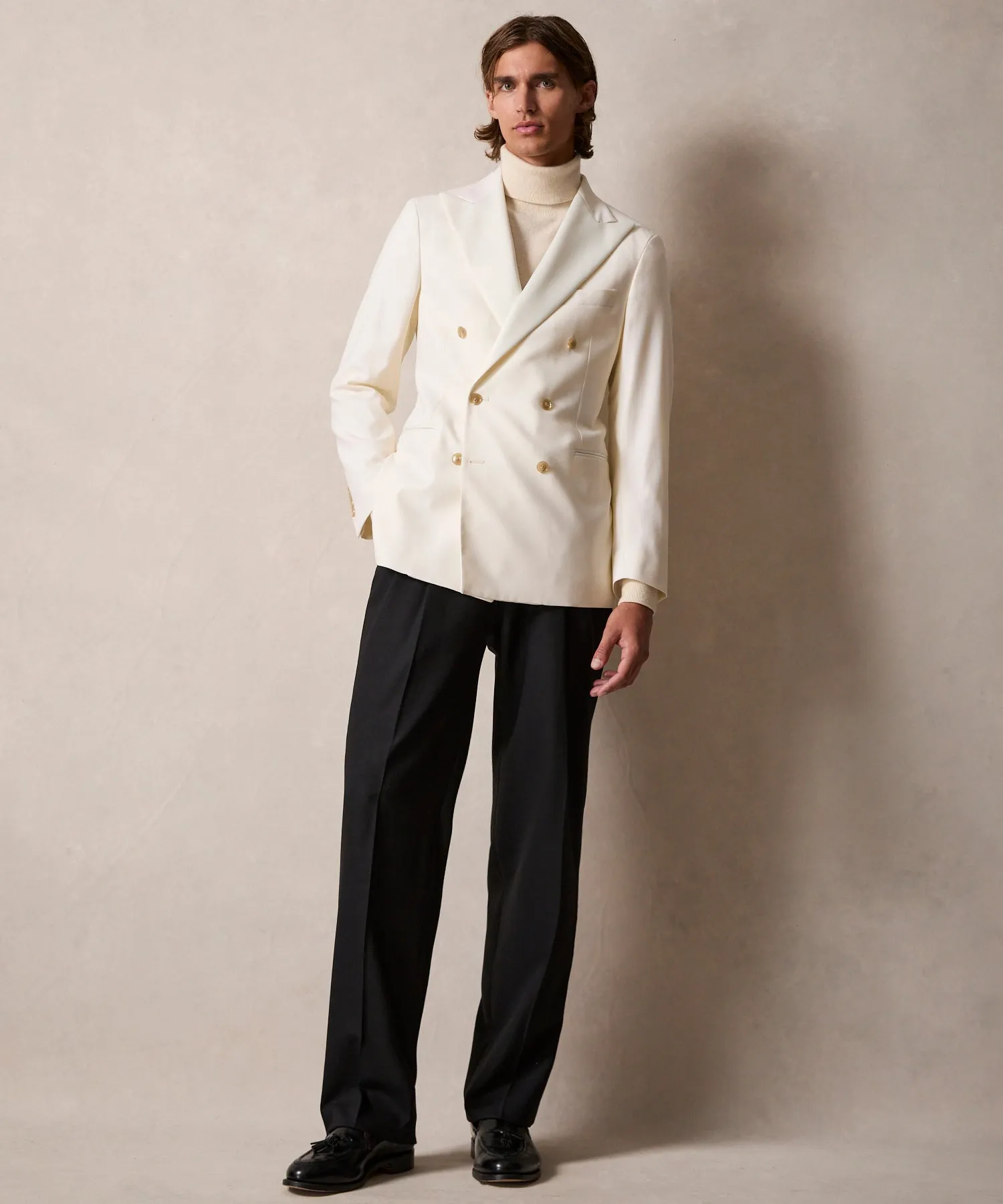 Italian Wool Double-Breasted Tuxedo in Ivory