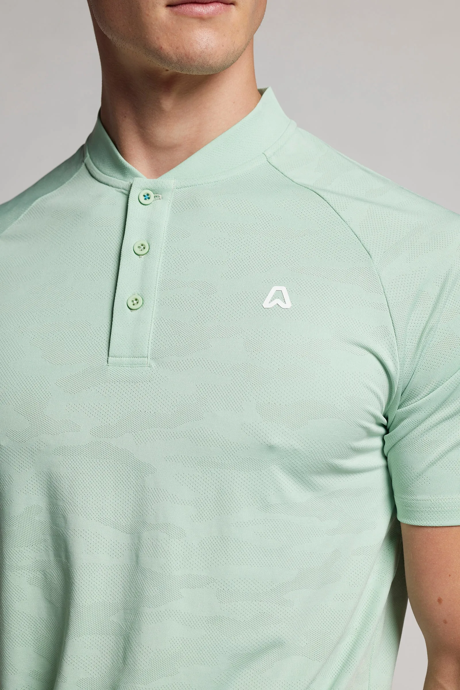 Jacquard Camo Grandad Polo - Putting Green