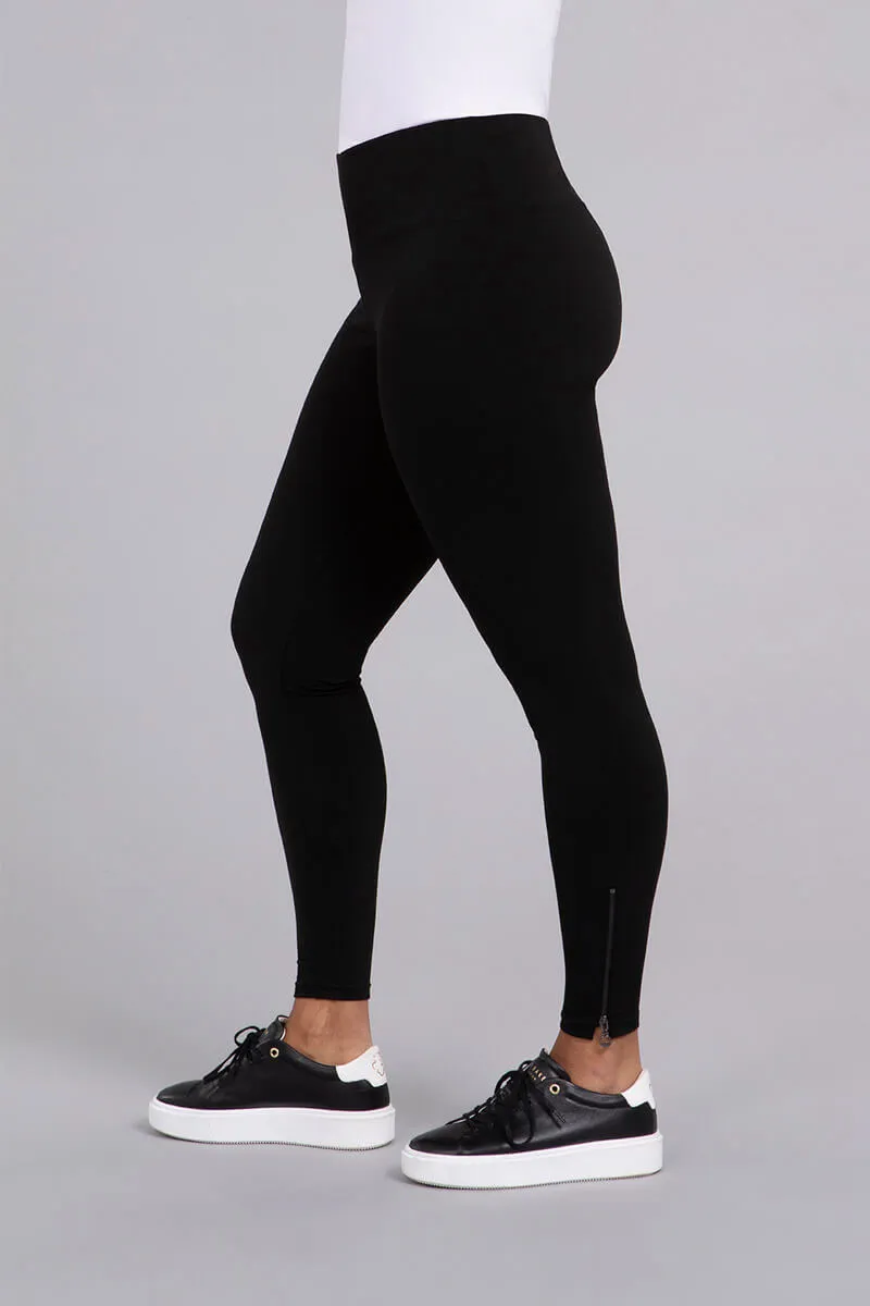 Jersey Fleece Back Zip Legging | Black