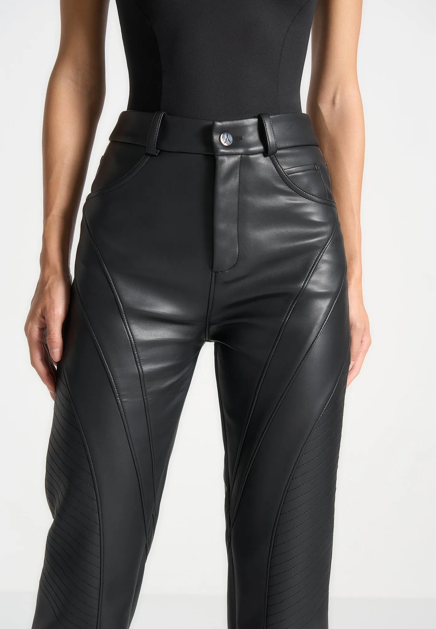 Leather Biker Trousers - Black