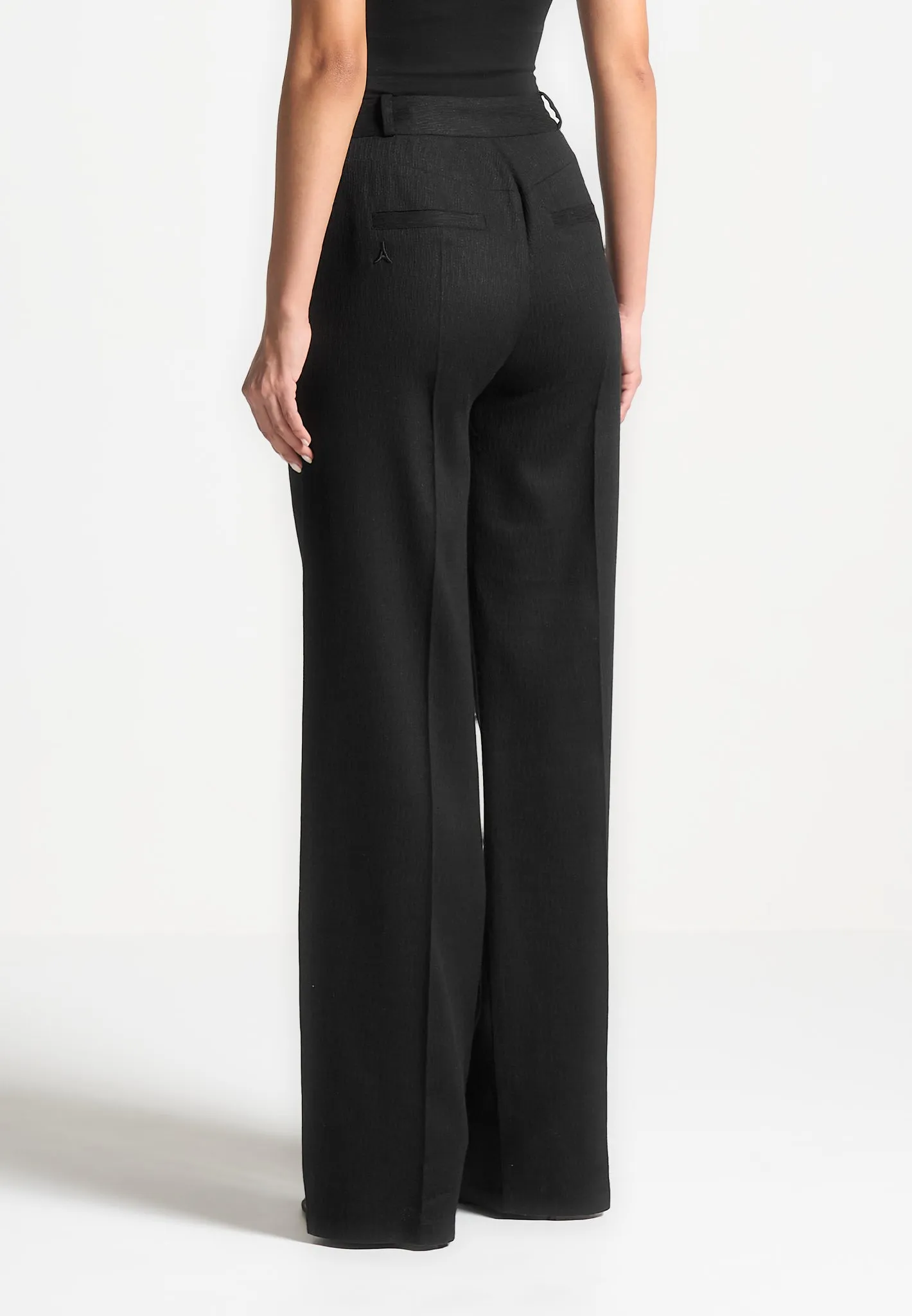 Linen Twin Pleat Trousers - Black