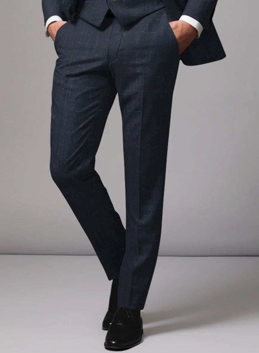 London Loom Blue Twill Wool Silk Linen Pants